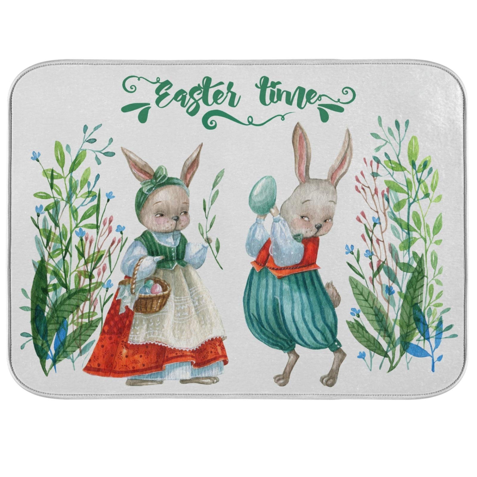 Easter Bunny Dish Drying Mat 16x18 Inch - Absorbent Kitchen Decor for Countertops & Baby Bottles