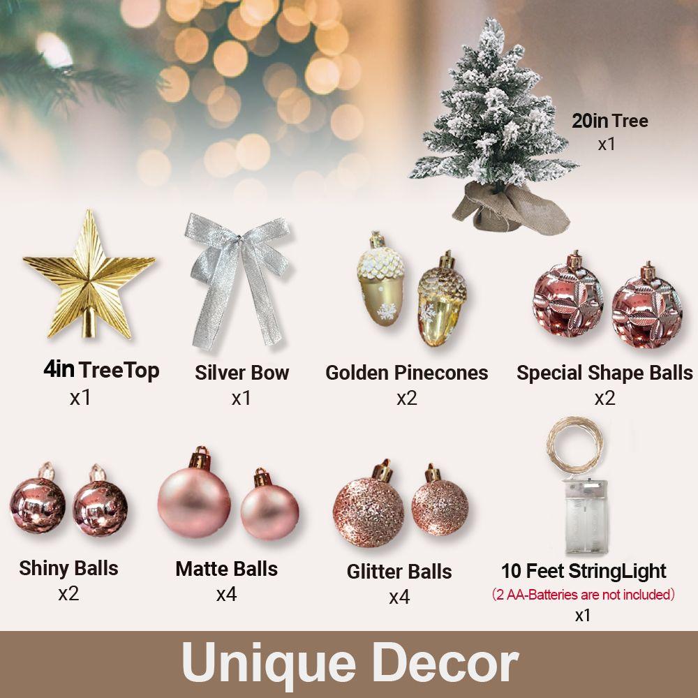 22in Flocked Snow Artificial Christmas Tree with LED Lights - Mini Red Tabletop Xmas Decor for Home, Office, Party & Holiday Decoration