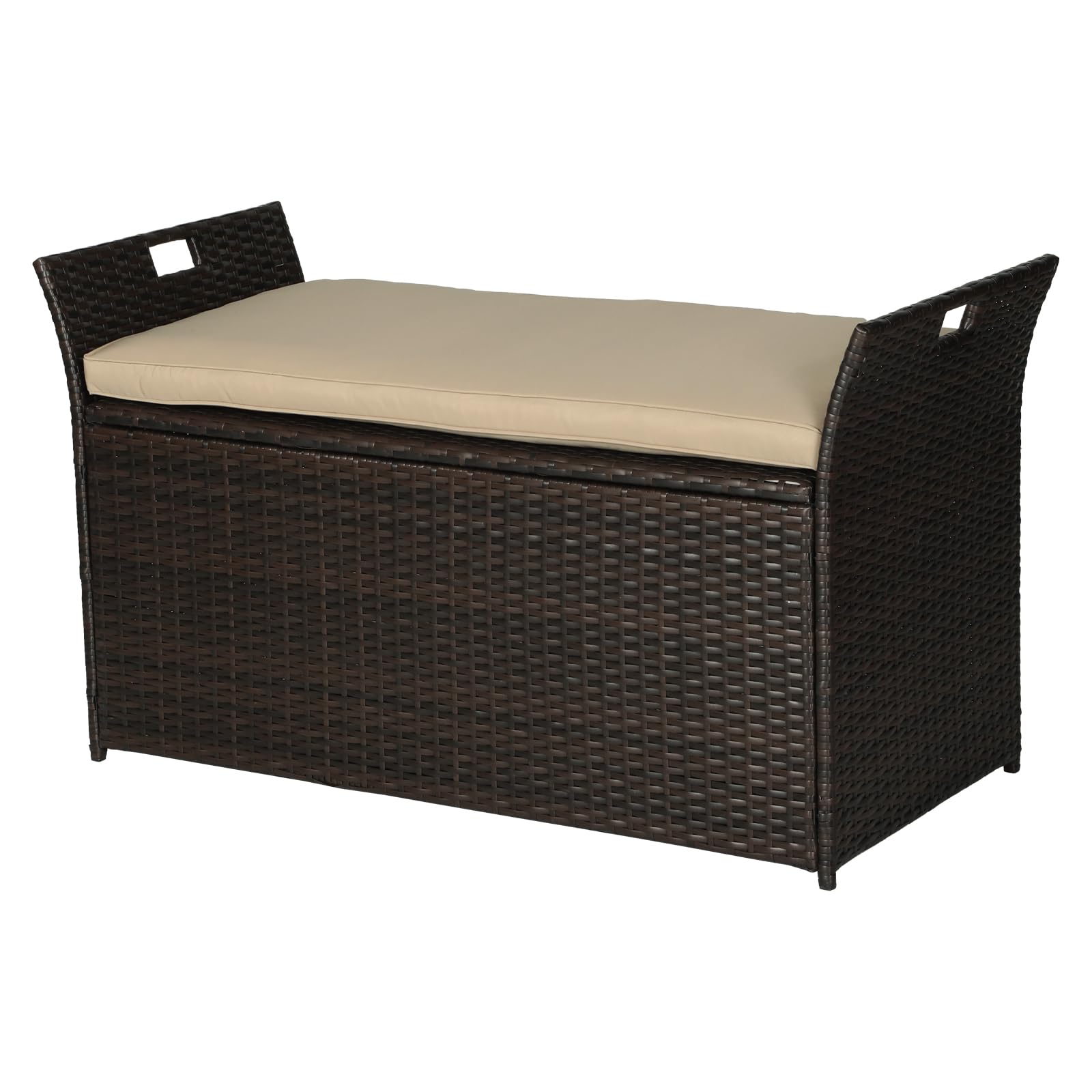 75 Gallon Outdoor Storage Bench with Cushion - Waterproof Patio Deck Box, Garden Furniture Organizer with Handles, Brown - Perfect for Backyard, Deck, and Poolside Storage