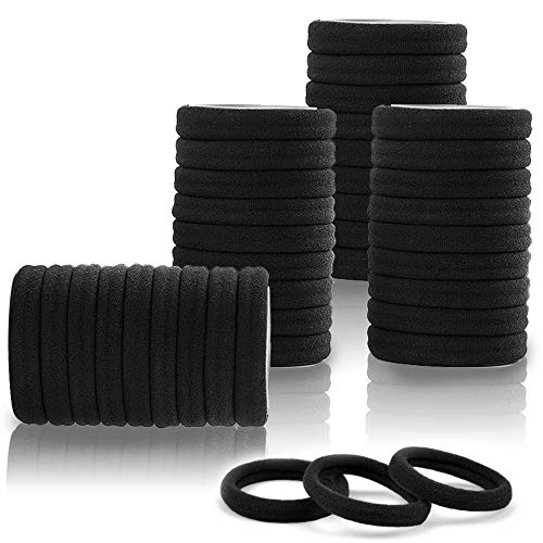 100PCS Black Hair Ties for Women - Seamless Cotton Hair Bands, No Crease No Damage Hair Ties for Thick & Thin Hair - Soft Ponytail Holders Hair Accessories for Girls & Women - Perfect for Workouts, Yoga, Running, Office & Daily Use