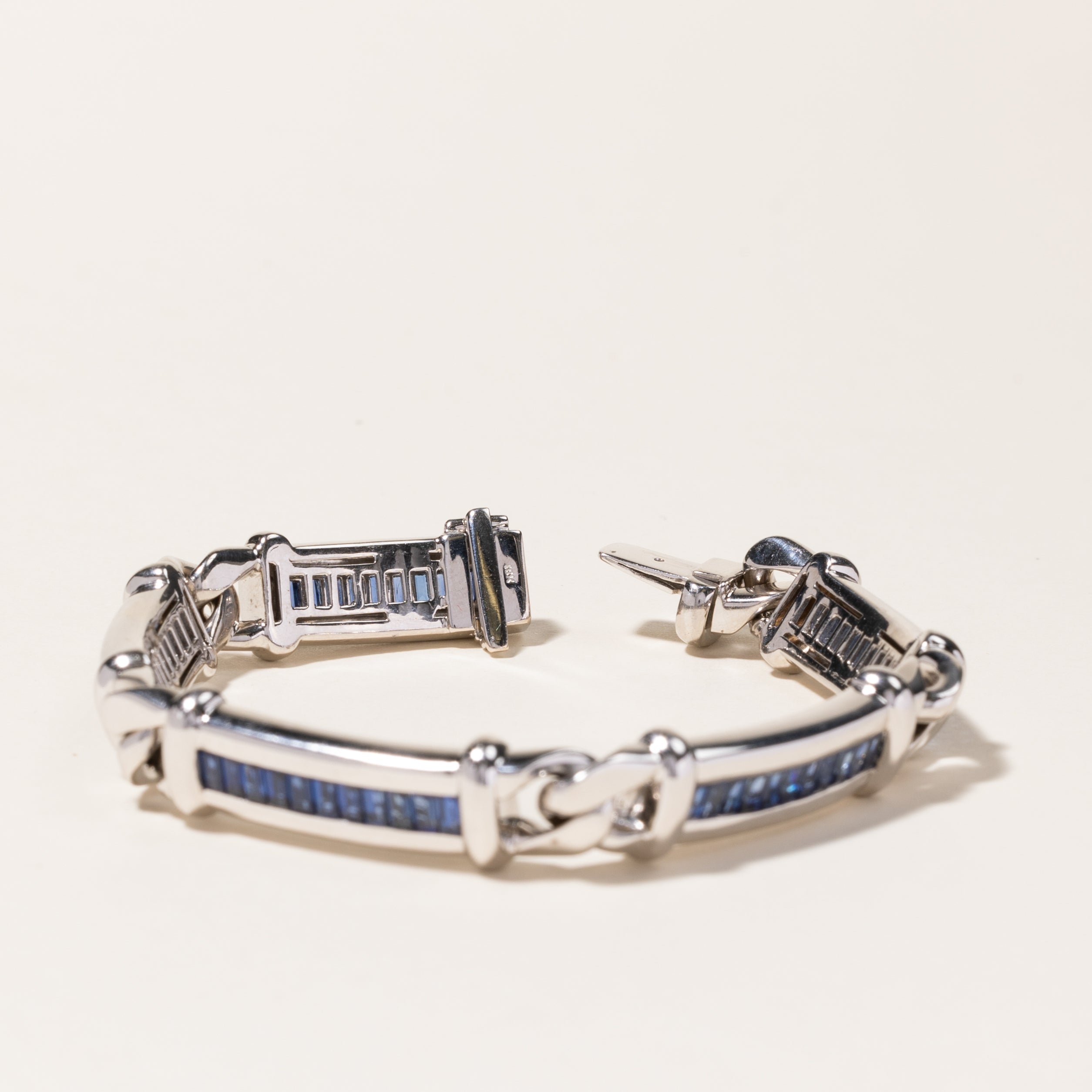 18K White Gold Channel Set Sapphire Link Bracelet - 5.50ctw Total Weight - 7.5 Inches - Elegant Jewelry Gift for Women - Perfect for Weddings, Anniversaries & Special Occasions