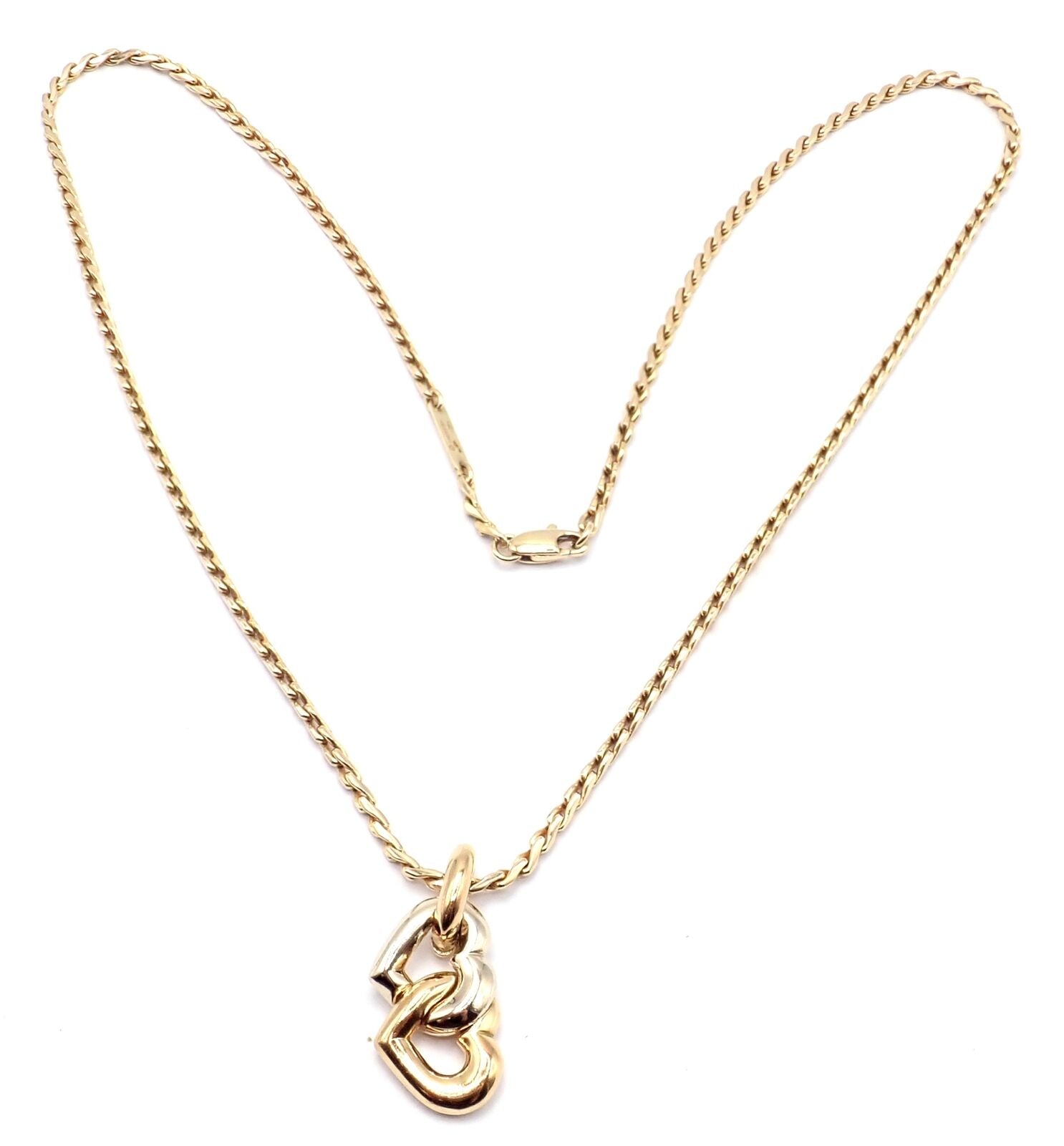 Authentic Cartier 18k Yellow & White Gold Double Heart Pendant Necklace - Luxury Jewelry Gift for Women, Perfect for Anniversaries & Valentine's Day