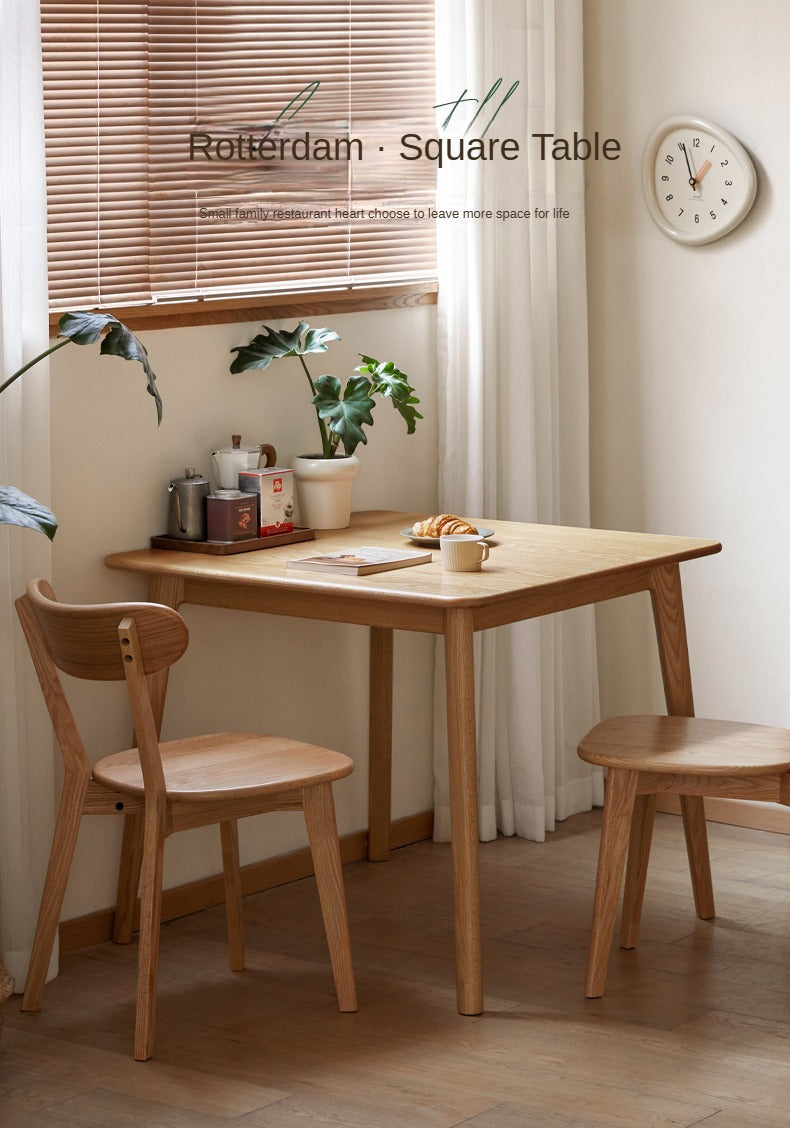 Solid Oak Wood Slanted Leg Square Dining Table - Modern Farmhouse Style for Kitchen, Dining Room & Small Spaces