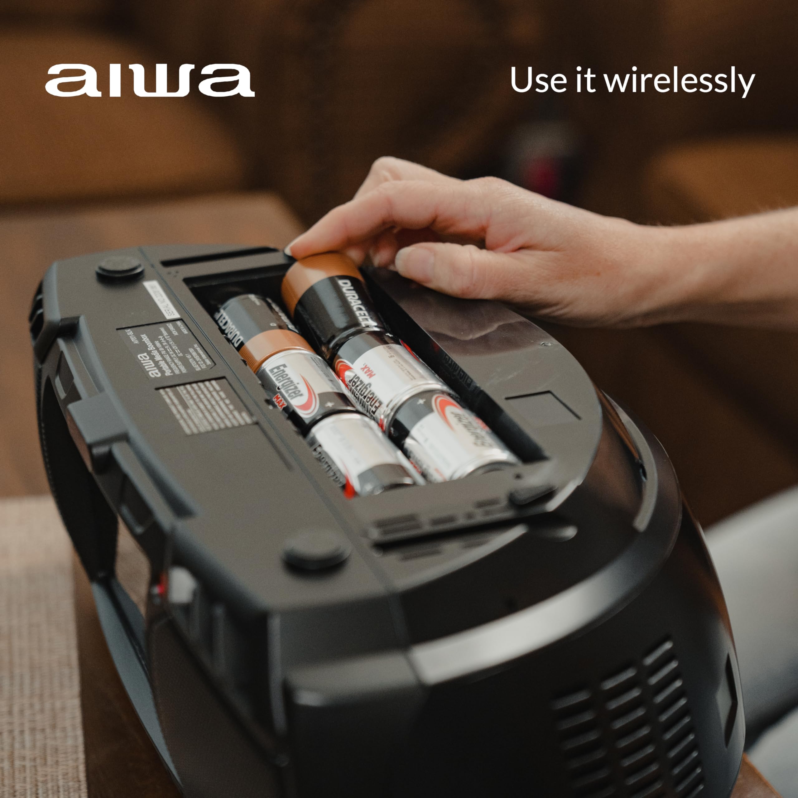 Aiwa Portable Boombox with 3W x 2 Speakers & Bass - Bluetooth, FM Radio, CD/DVD Player - 7