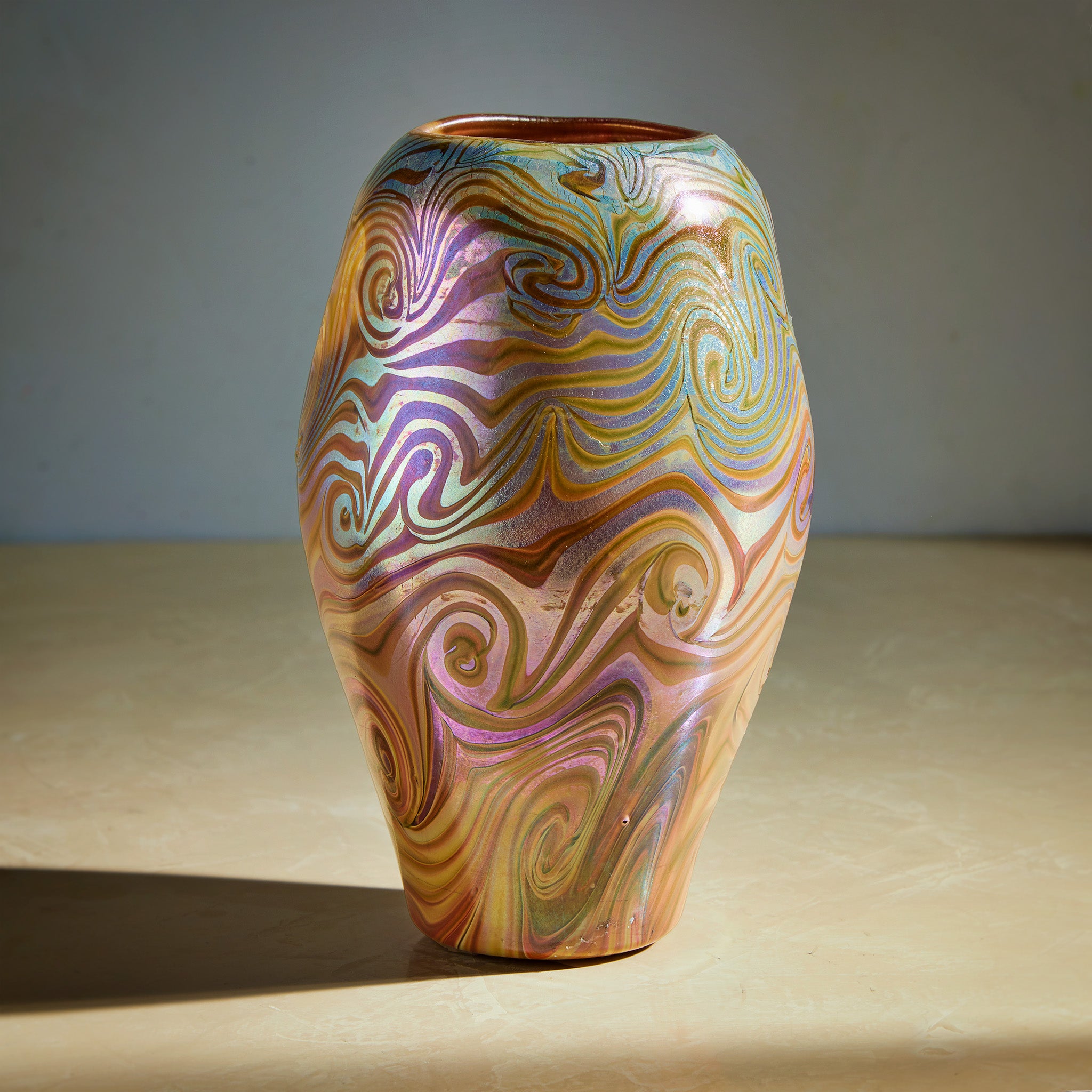 Tiffany Studios New York Damascene Favrile Glass Vase - Handcrafted Art Deco Home Decor for Living Room, Dining Table & Luxury Gift Giving
