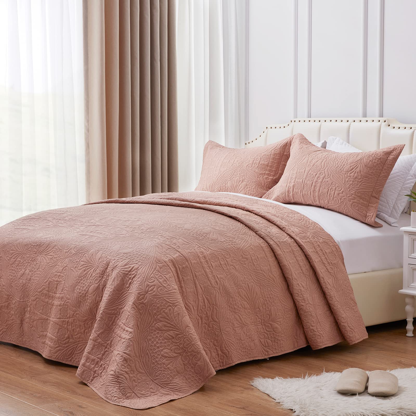 SunStyle Lightweight Twin Size Quilt Set - Summer Brown Down Alternative Bedspread & Pillow Sham (2-Piece) | All-Season Soft Coverlet for Bedroom, Guest Room & Dorm Decor