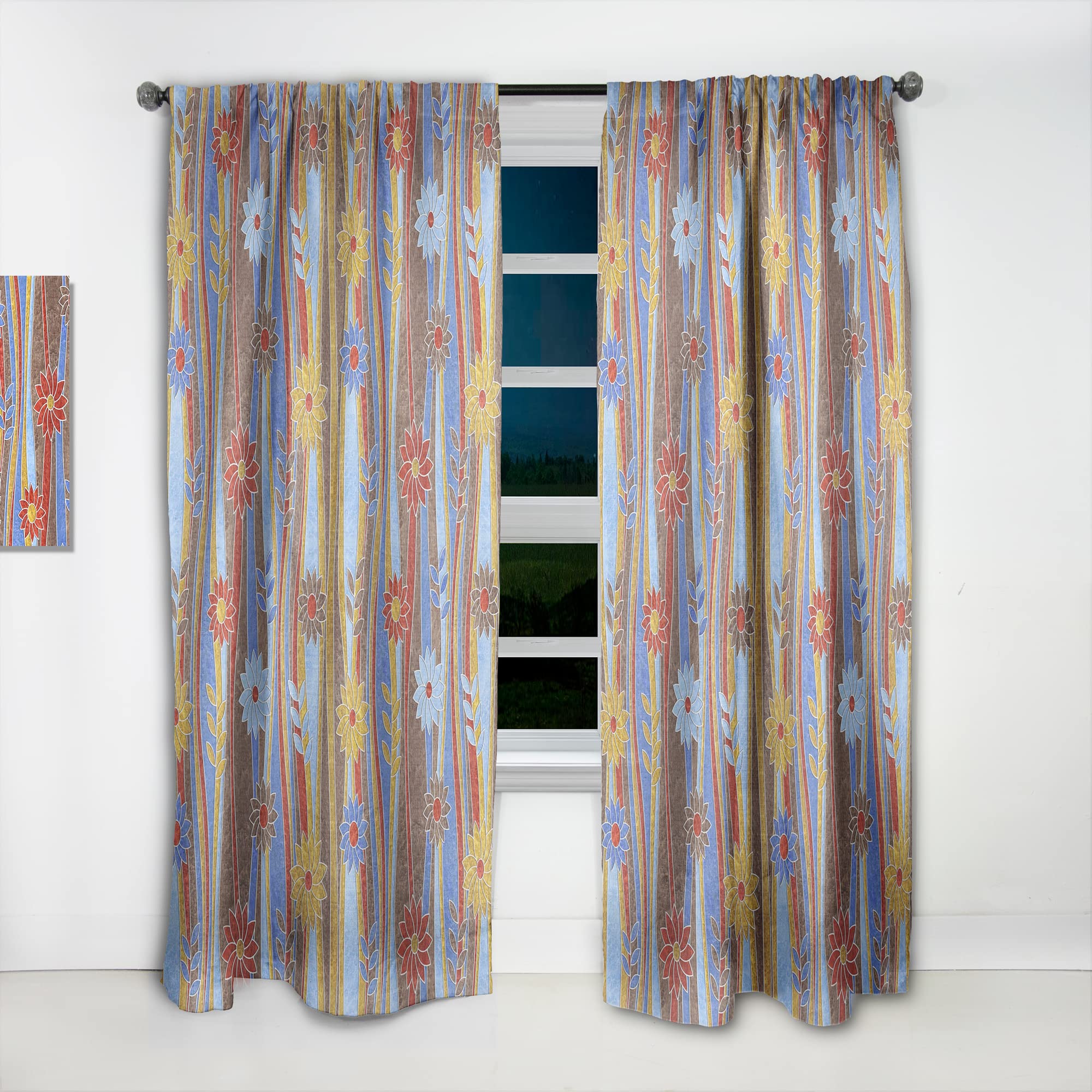 Floral Retro Pattern III Thermal Insulated Curtains - 52x95 Inch Single Panel for Bedroom & Living Room - Blackout Drapes for Home Decor & Privacy
