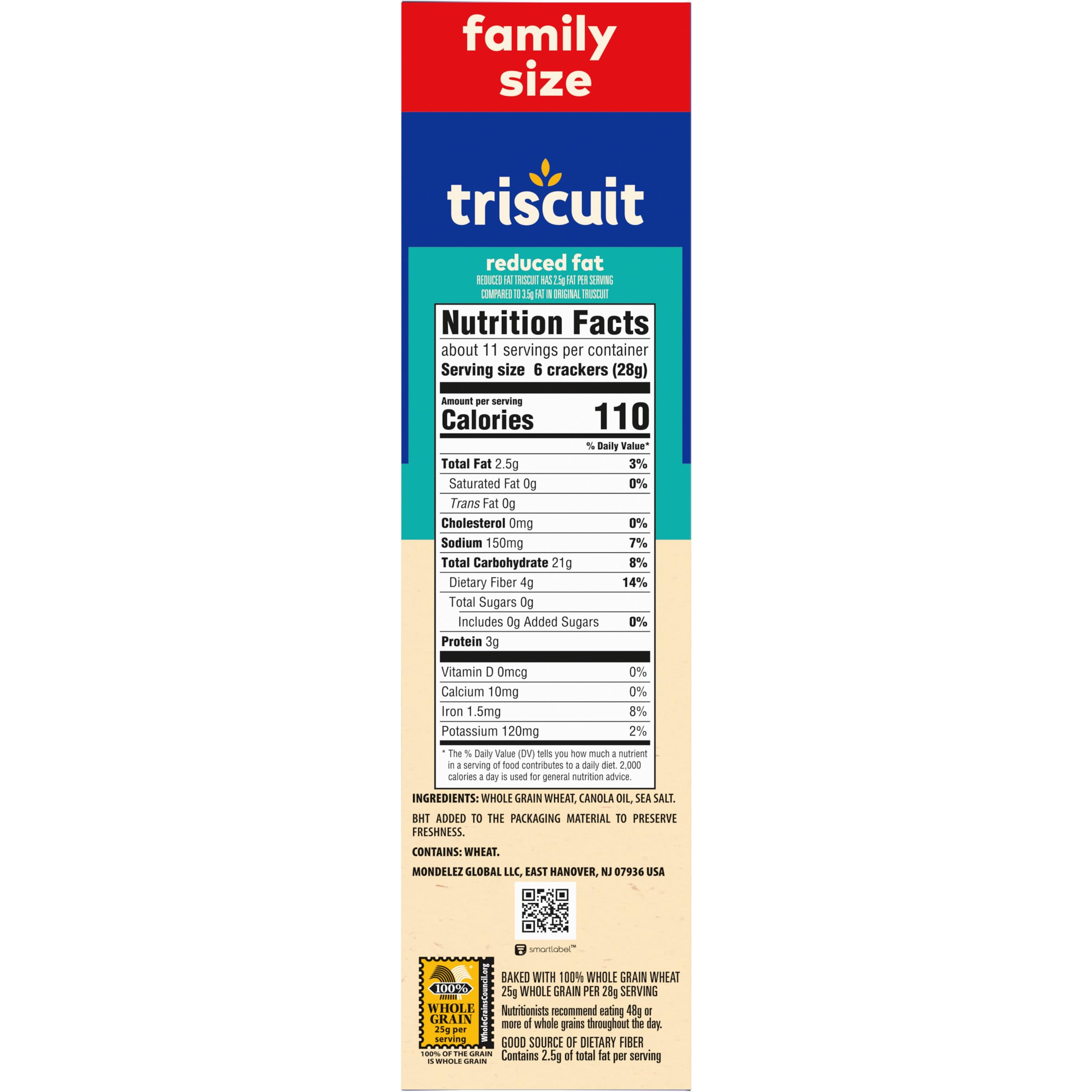 Triscuit Reduced Fat Whole Grain Wheat Crackers | Vegan, Gluten-Free Snacks for Lunch & On-the-Go | Family Size 11.5 oz Pack | Perfect for Office, School & Picnics