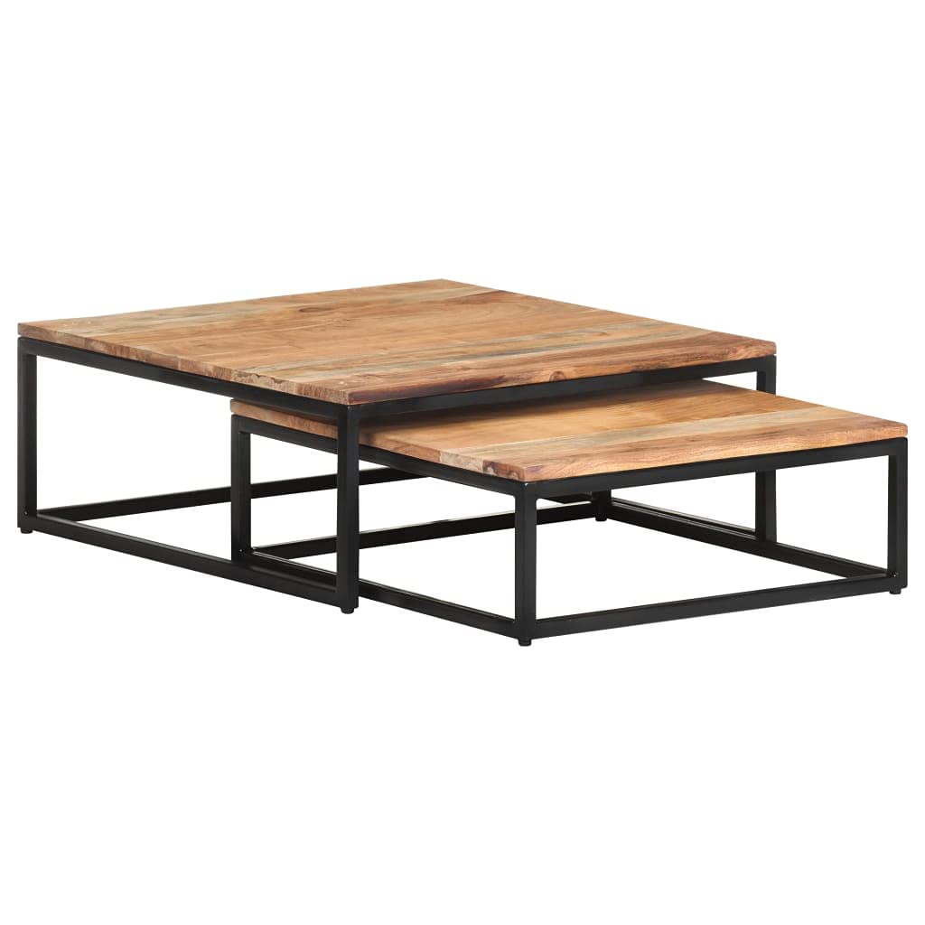 FAMIROSA 2-Piece Nesting Coffee Table Set - Space Saving Acacia Wood End Tables with Iron Frame for Living Room, Sofa & Home Decor | Perfect for Small Spaces, Apartments & Modern Interior Design