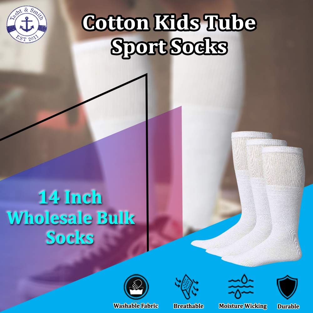 Yacht & Smith 14 Inch Cotton Kids Tube Socks - Bulk Pack for Boys & Girls (Size 4-6) - Comfortable Athletic Socks for School, Sports & Everyday Wear