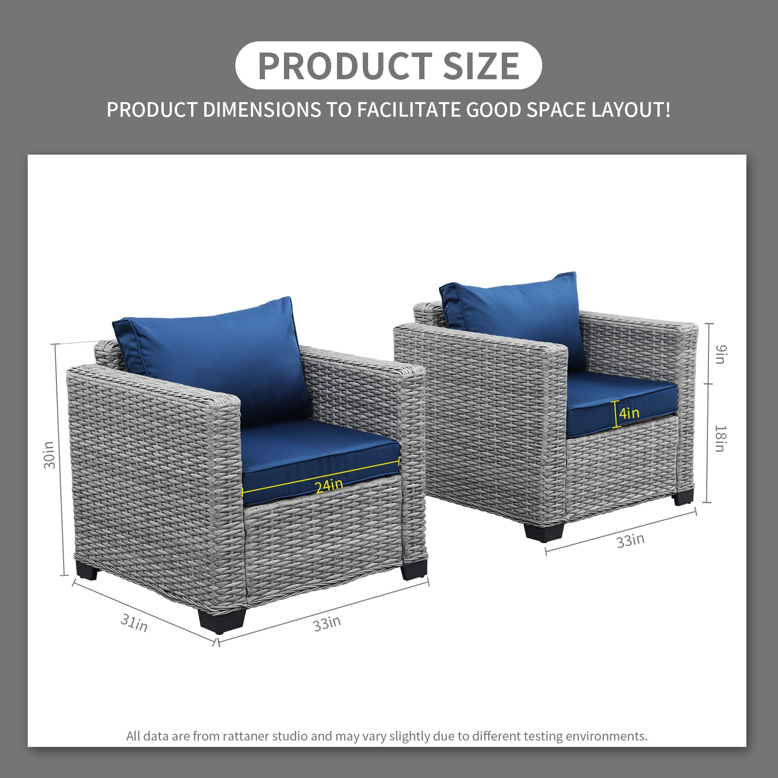 2-Piece Outdoor Patio Sofa Set - Waterproof & Anti-Slip Navy Blue Club Chairs with Cushions - Perfect for Garden, Poolside & Backyard Relaxation