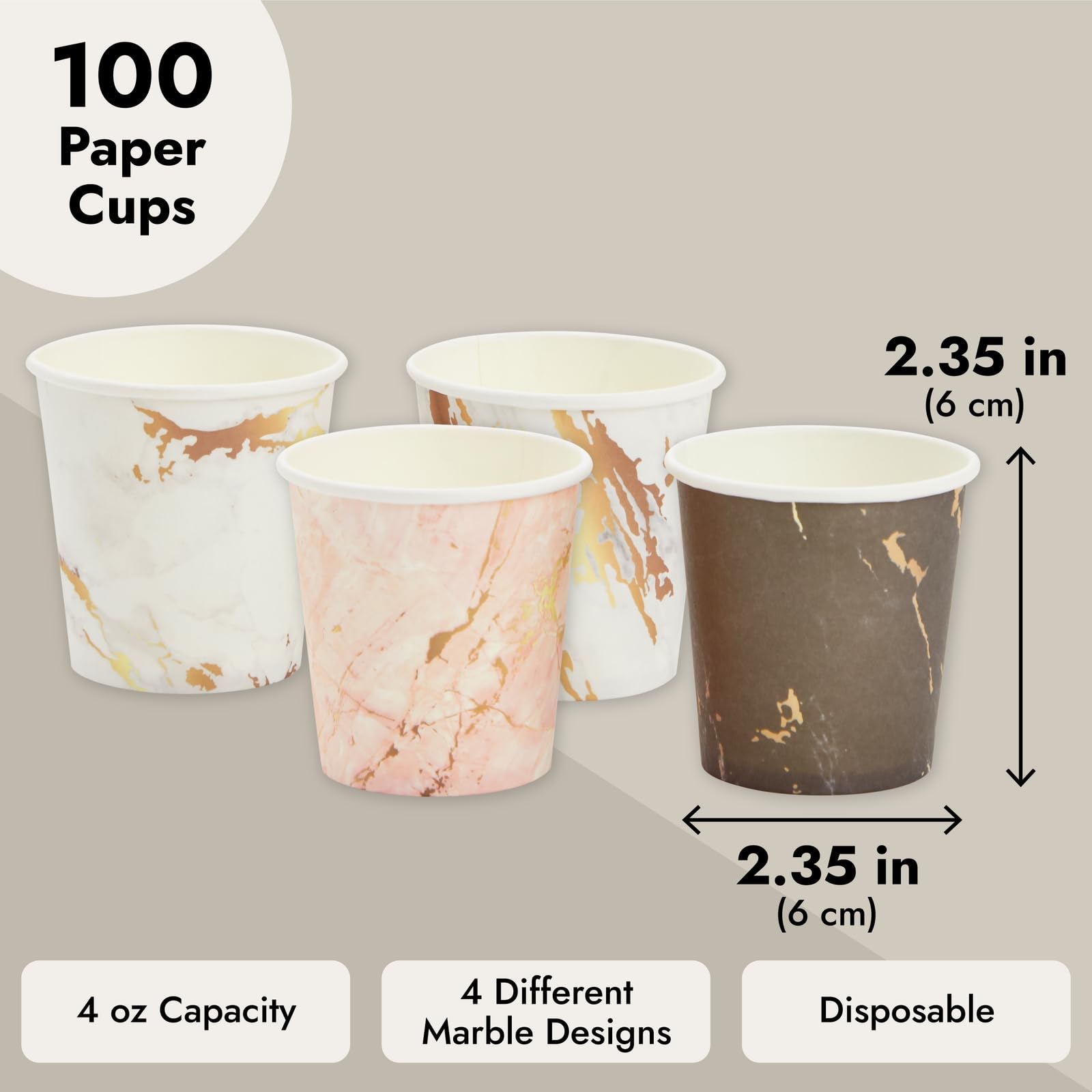 100 Pack 4 Oz Disposable Paper Cups for Espresso, Coffee, Tea & Mouthwash - Elegant Marble Design - Perfect for Parties, Weddings, Offices & Home Use