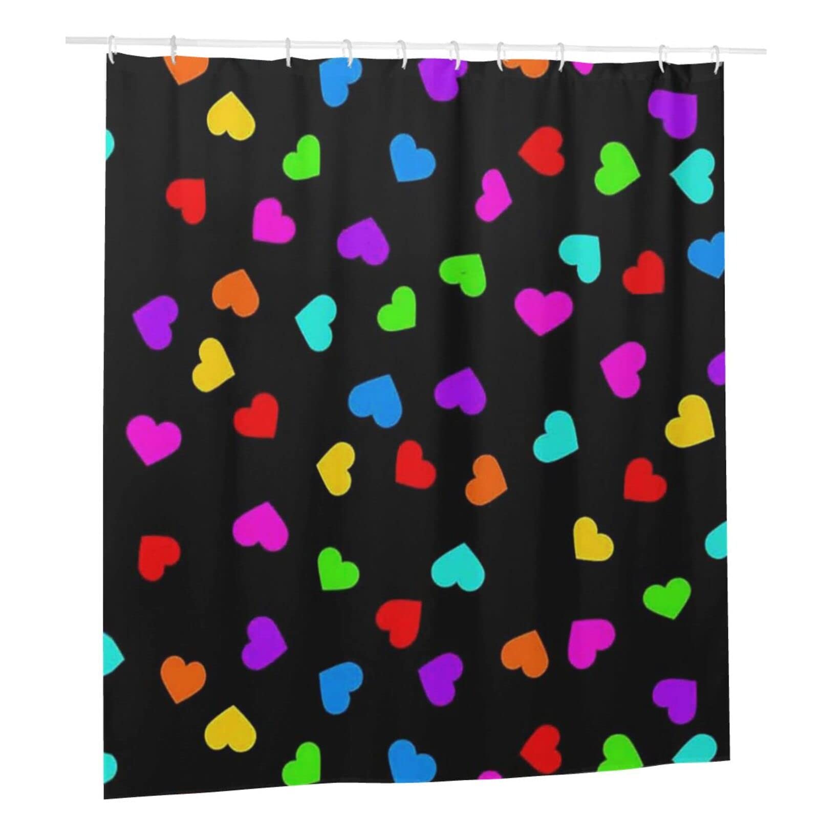 Rainbow Hearts Print Shower Curtain - Waterproof Polyester Fabric Bathroom Decor with 12 Hooks (66
