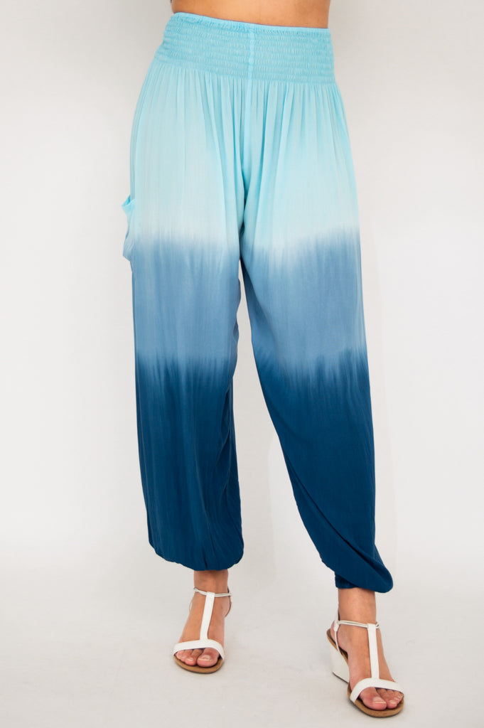 Embra Pants - Turquoise Dip Dye Women's Casual Joggers | Soft Comfortable Lounge Pants for Yoga, Travel & Home Wear