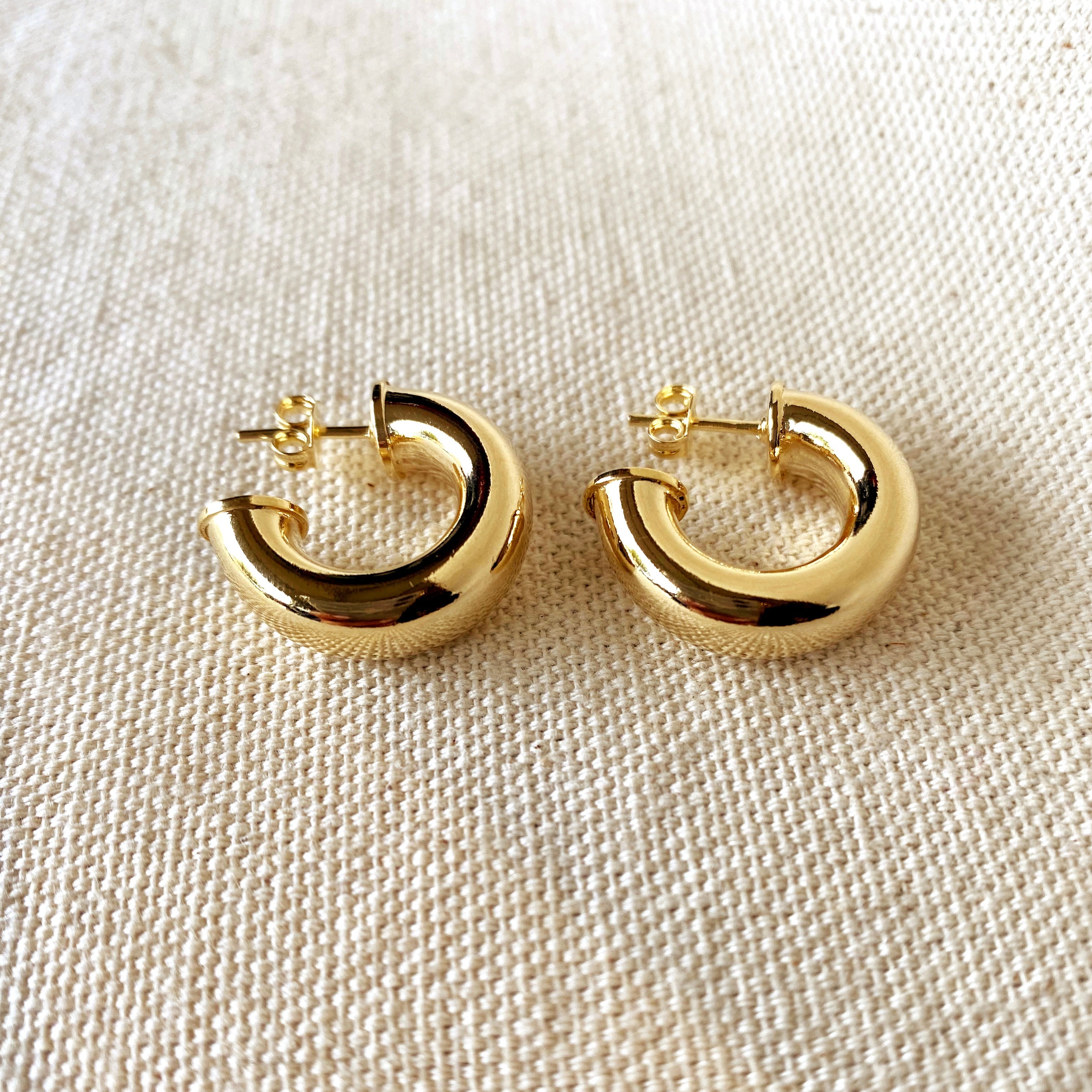 18K Gold Filled Chubby Half Hoop Earrings for Women - Dainty Chunky Huggie Earrings - Perfect for Everyday Wear, Date Night & Gifts
