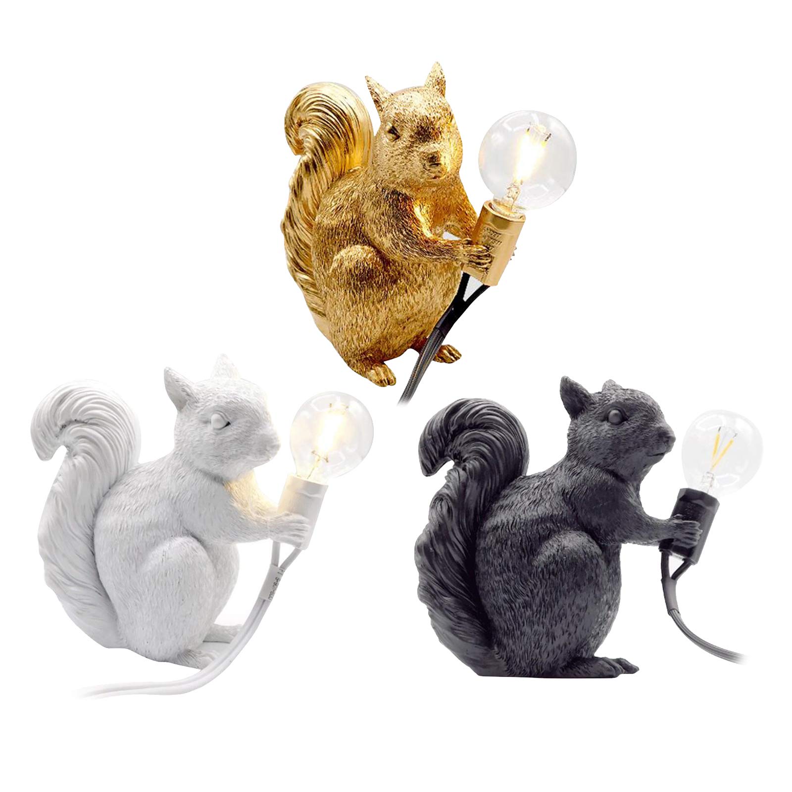 Resin Squirrel Desk Lamp - Portable Night Light for Kids, Children's Room, Bedroom, Dorm & Study | Perfect Gift for Home, Office & Nursery Decor (Black)