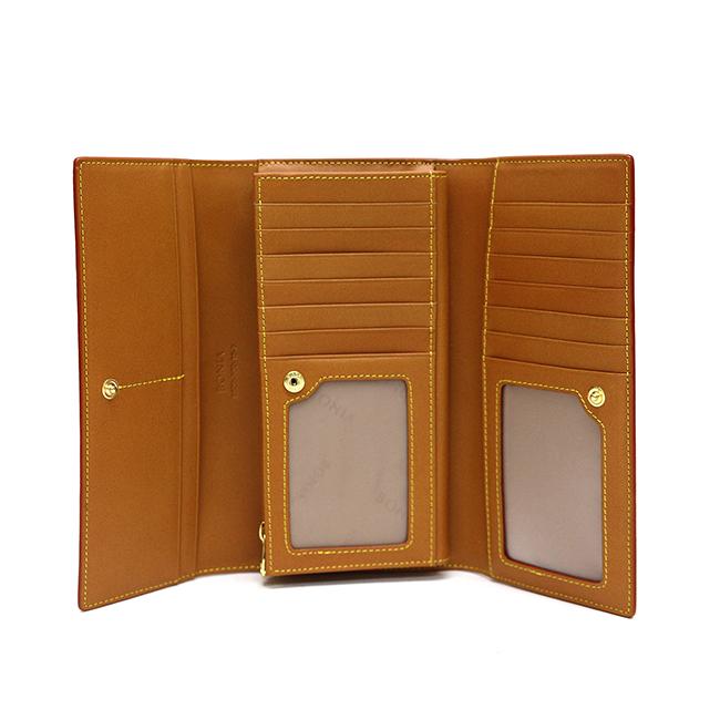 Bonia Monogram Long 3-Fold Leather Wallet for Men - Slim RFID Blocking Brown Genuine Leather Billfold - Perfect for Business, Travel & Everyday Use