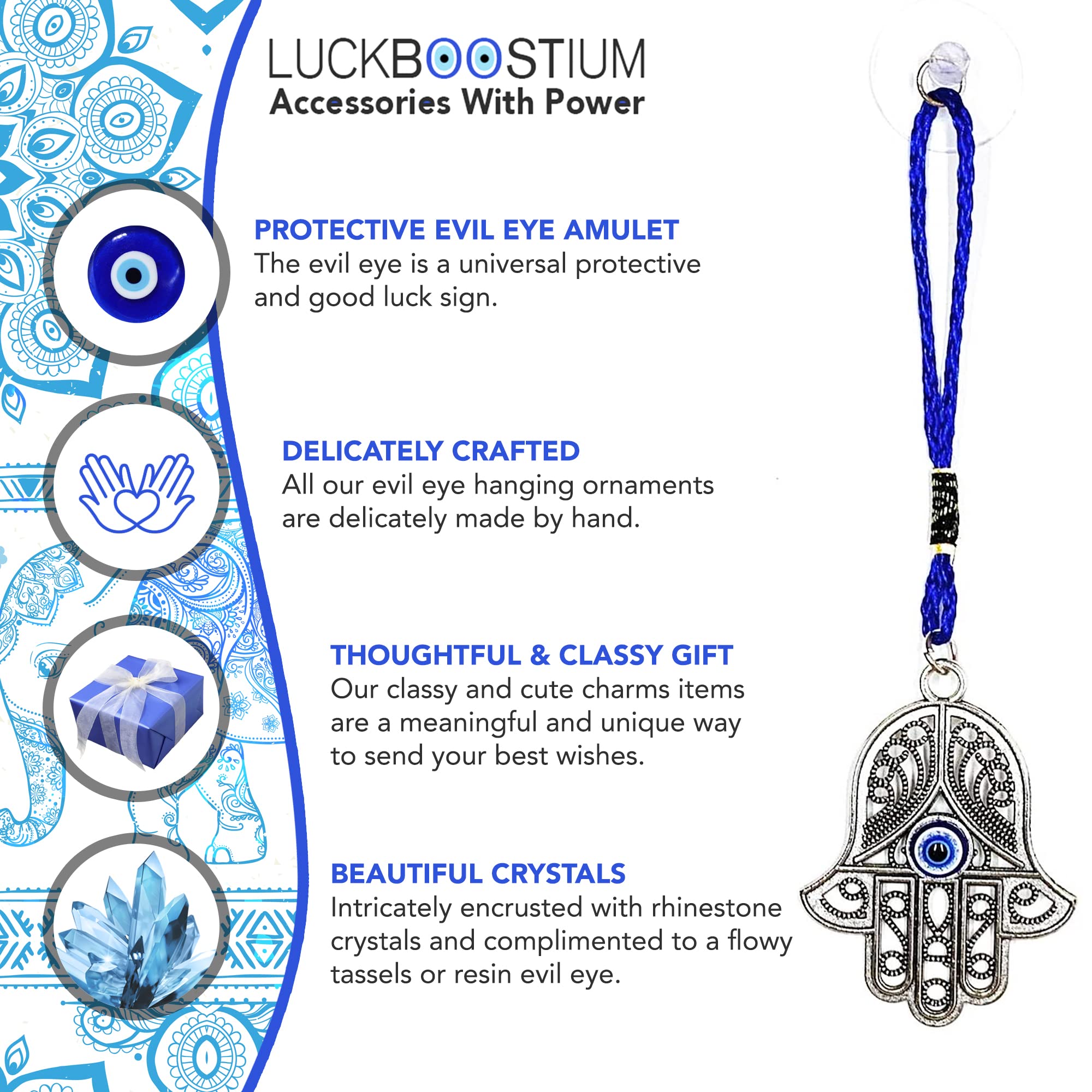 Evil Eye Protection Amulet - Hamsa Hand Pendant Necklace, Keychain & Car Mirror Charm for Men & Women | Spiritual Gift for Yoga, Meditation & Home Decor