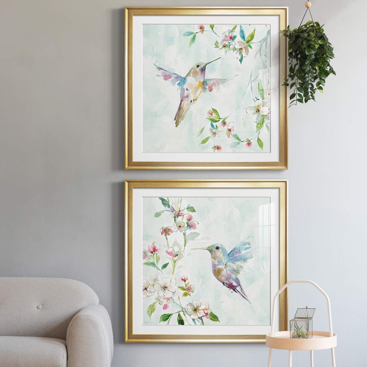 Renditions Gallery Hummingbird Wall Art Set - 26x26 Gold Framed Modern Contemporary Rustic Romantic Industrial Wall Decor Print with Matte Board & Acrylic Glass - Perfect for Living Room, Bedroom, Office & Home Decor