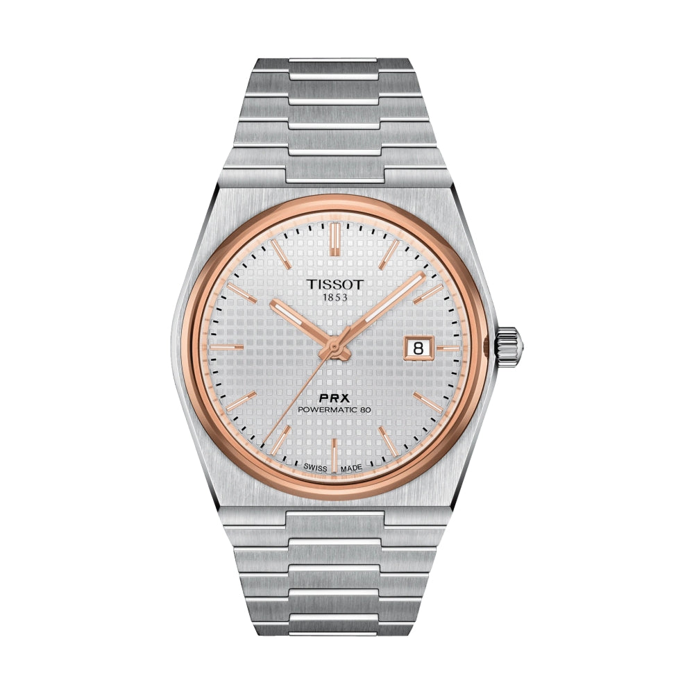 Tissot PRX Automatic Powermatic 80 Rose Gold 40mm Men's Watch with Silver Bracelet - Luxury Dress Watch for Business, Formal Events & Everyday Wear