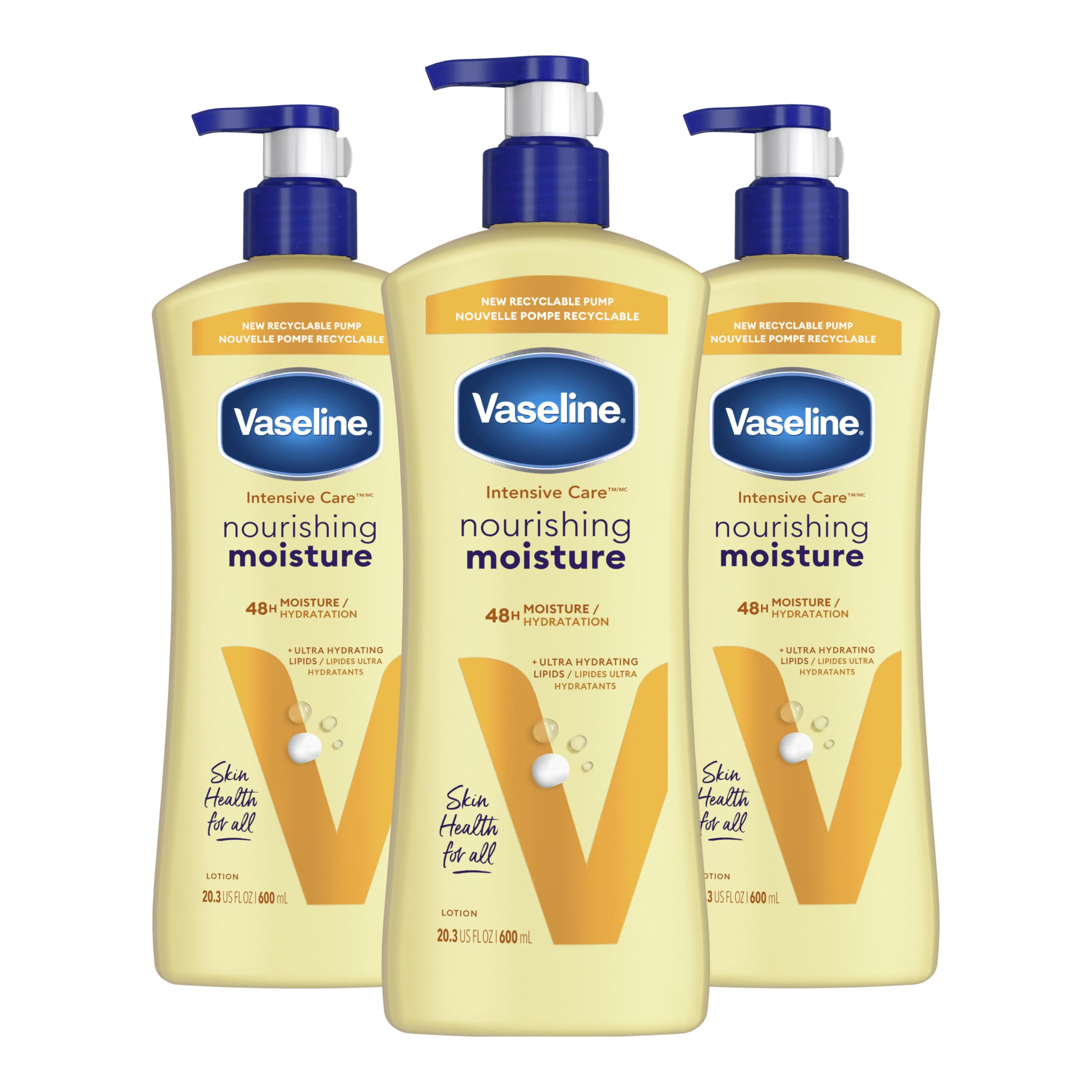 Vaseline Intensive Care Nourishing Moisture Body Lotion 3 Pack - Ultra Hydrating Lipids & Pure Oat Extract for Dry Skin - 20.3 oz - Deeply Moisturizes & Soothes for Healthy, Nourished Skin - Perfect for Daily Use, After Shower & Winter Skin Care