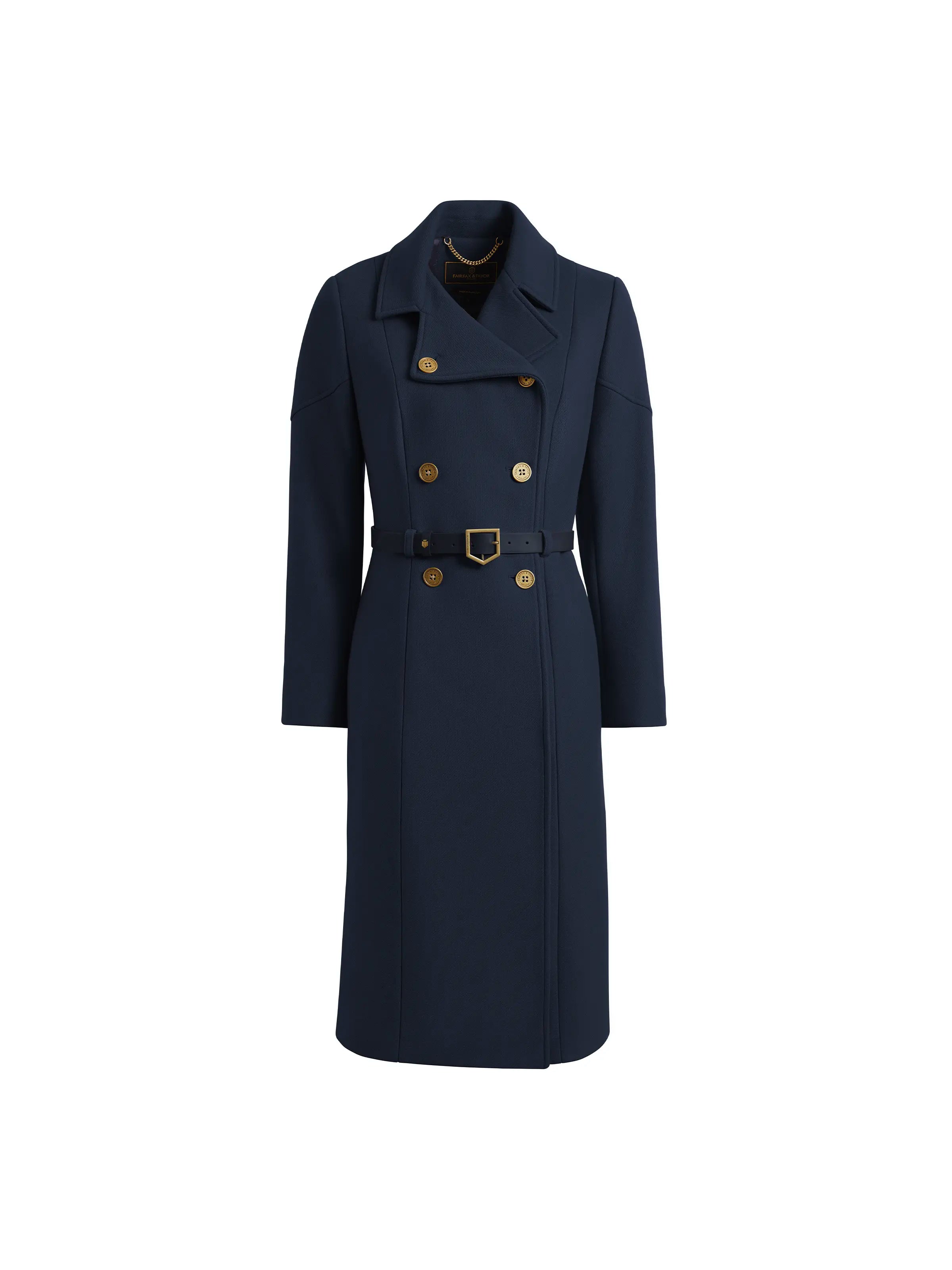 Victoria Women's Navy Wool Coat - Classic Winter Trench Coat for Office, Travel & Formal Occasions