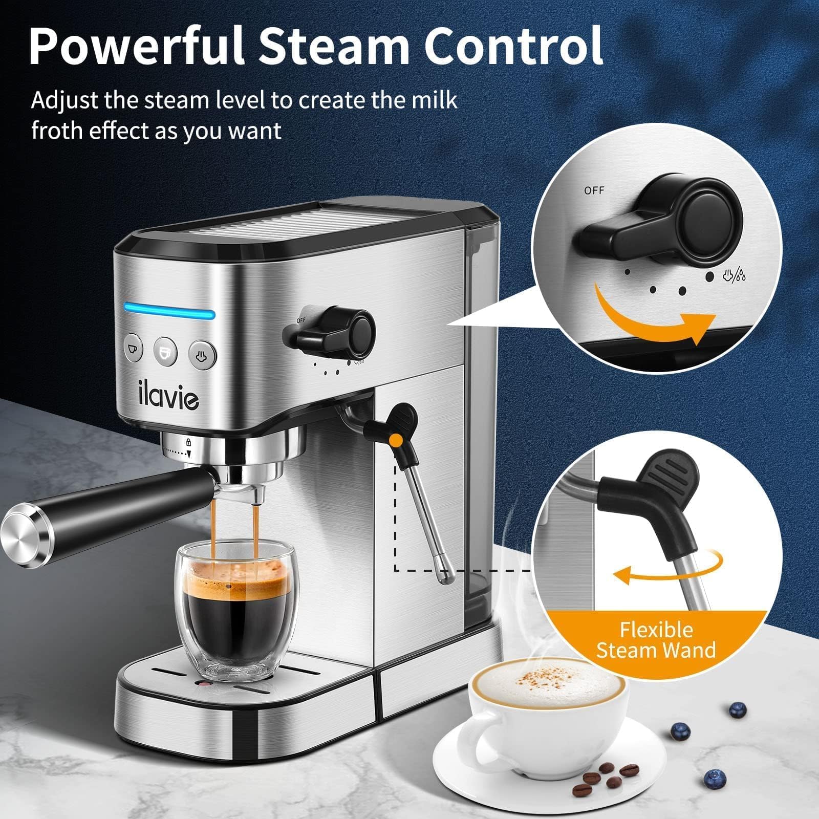 20Bar Espresso Coffee Maker with Milk Frother - Professional Home Espresso Machine for Cappuccino, Latte & Americano - 1000ML Removable Water Tank & Stainless Steel Construction - Perfect for Home Baristas & Coffee Lovers