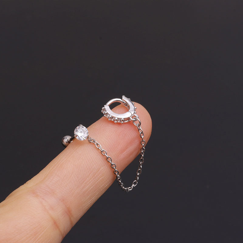 20G Connected Second Hole Chain Hoop Earrings for Women - Trendy Double Piercing Jewelry | Perfect for Layering & Everyday Wear | HSPJ275