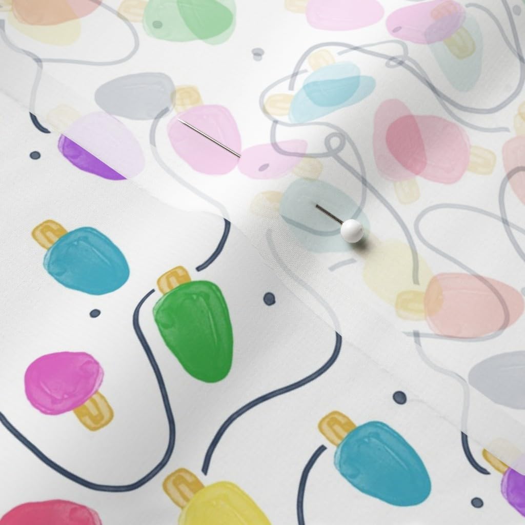 Christmas Lights String Light Printed Chiffon Fabric by The Yard - Winter Seasonal Design for Sewing Dresses, Fashion Apparel & Home Decor - Perfect for Holiday DIY Projects, Table Runners & Curtains