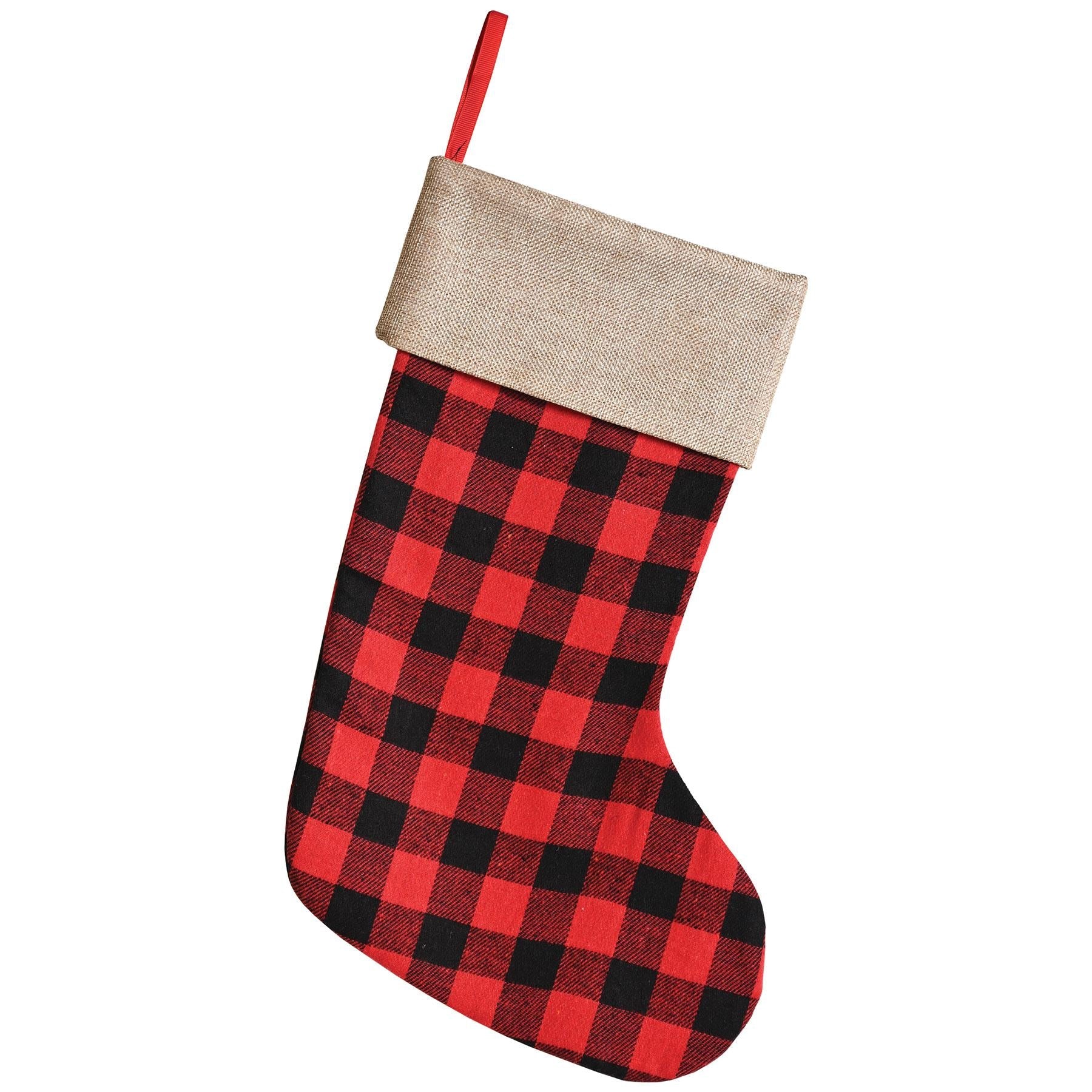 12 Pack Christmas Stockings - Red and Black Plaid Holiday Stockings for Fireplace Decor, Gift Giving & Festive Home Decor