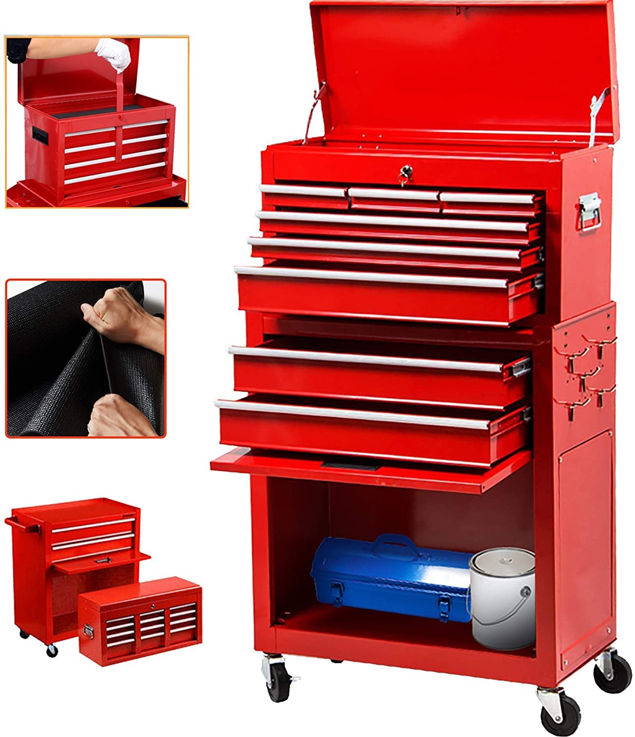 Zety Corp 8-Drawer Rolling Tool Chest - Heavy Duty Portable Tool Box Organizer with Wheels, Tool Storage Cabinet for Garage & Workshop (Cool Red) - Perfect for Mechanics, DIY Enthusiasts & Professional Contractors