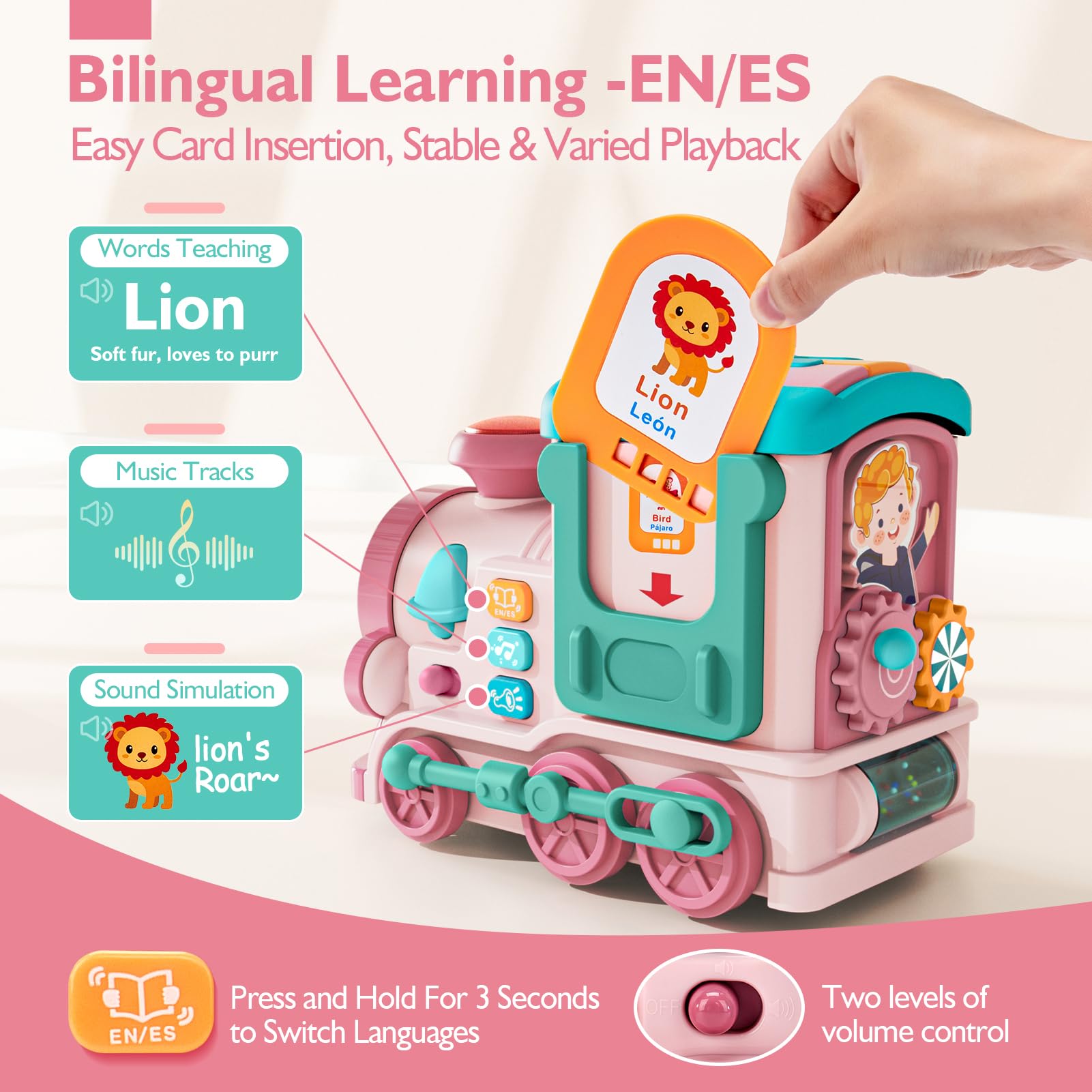 Educational Musical Train Toy for 1-2 Year Olds | Bilingual Talking Flash Cards (English/Spanish) | Toddler Learning Toys 12-18 Months | Perfect for Easter Gifts, Birthday Presents & Early Childhood Development