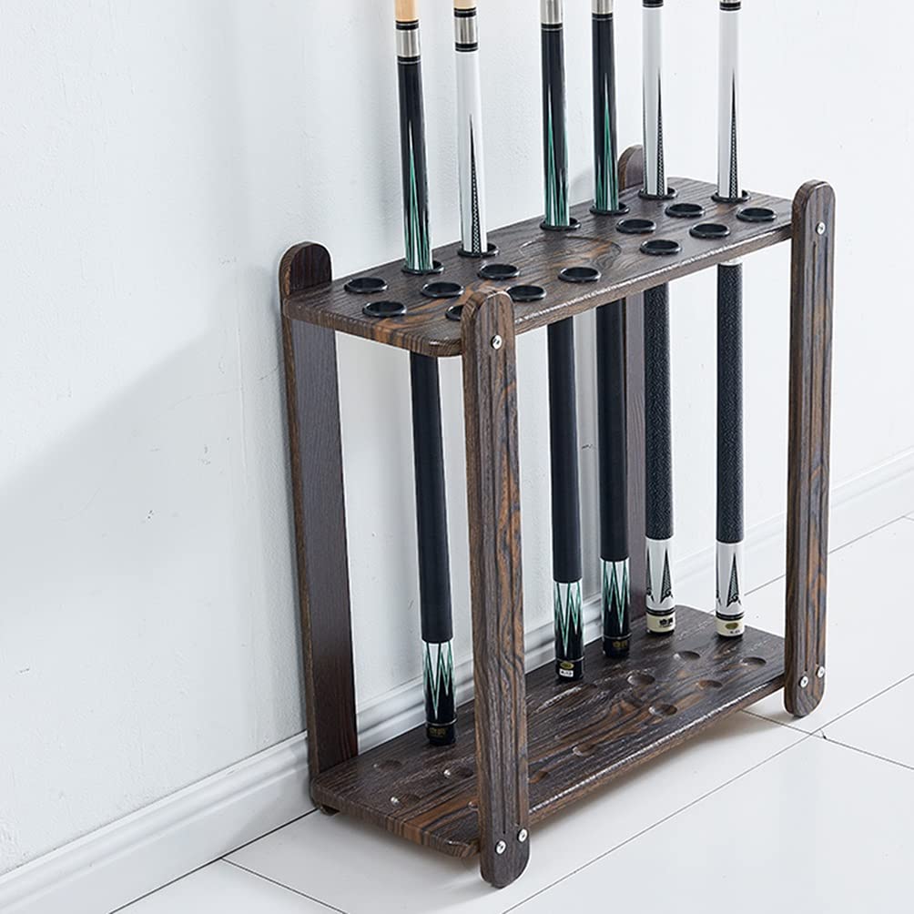 Premium Wooden Pool Cue Holder - 18-Slot Billiard Stick Organizer & Fishing Rod Rack - Durable Floor Stand for Pool Halls, Game Rooms & Home Bars (Perfect for Cue Storage and Rod Organization)