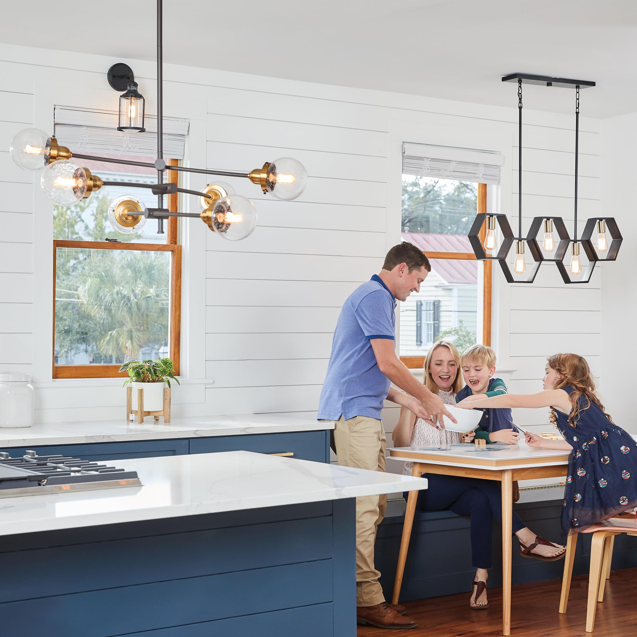 Quoizel Bismarck 5-Light Earth Black Linear Chandelier - Modern Farmhouse Ceiling Light Fixture for Dining Room, Kitchen Island & Living Room Decor