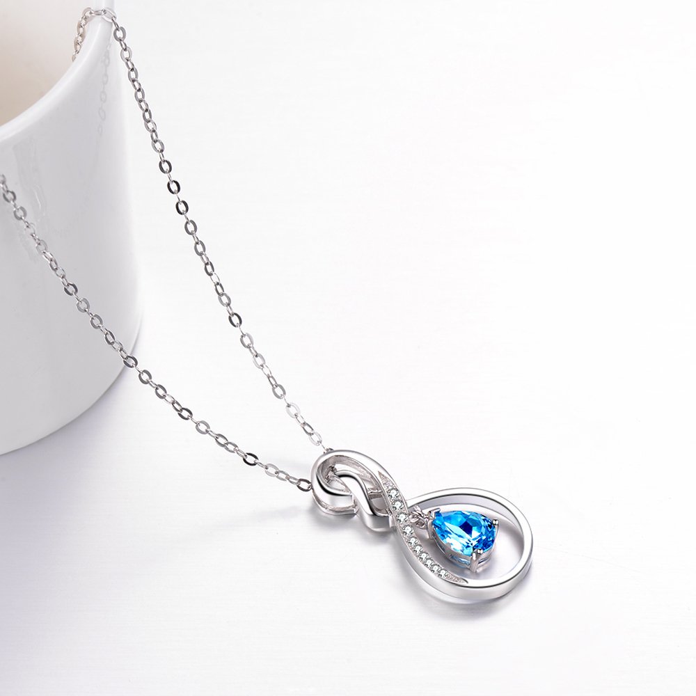 Forever Love Infinity Necklace for Women - 925 Sterling Silver with March April May Birthstones (Aquamarine, Emerald & More) | Thoughtful Birthday Gift for Wife, Mom & Her | Perfect for Anniversaries, Valentine's Day & Special Occasions