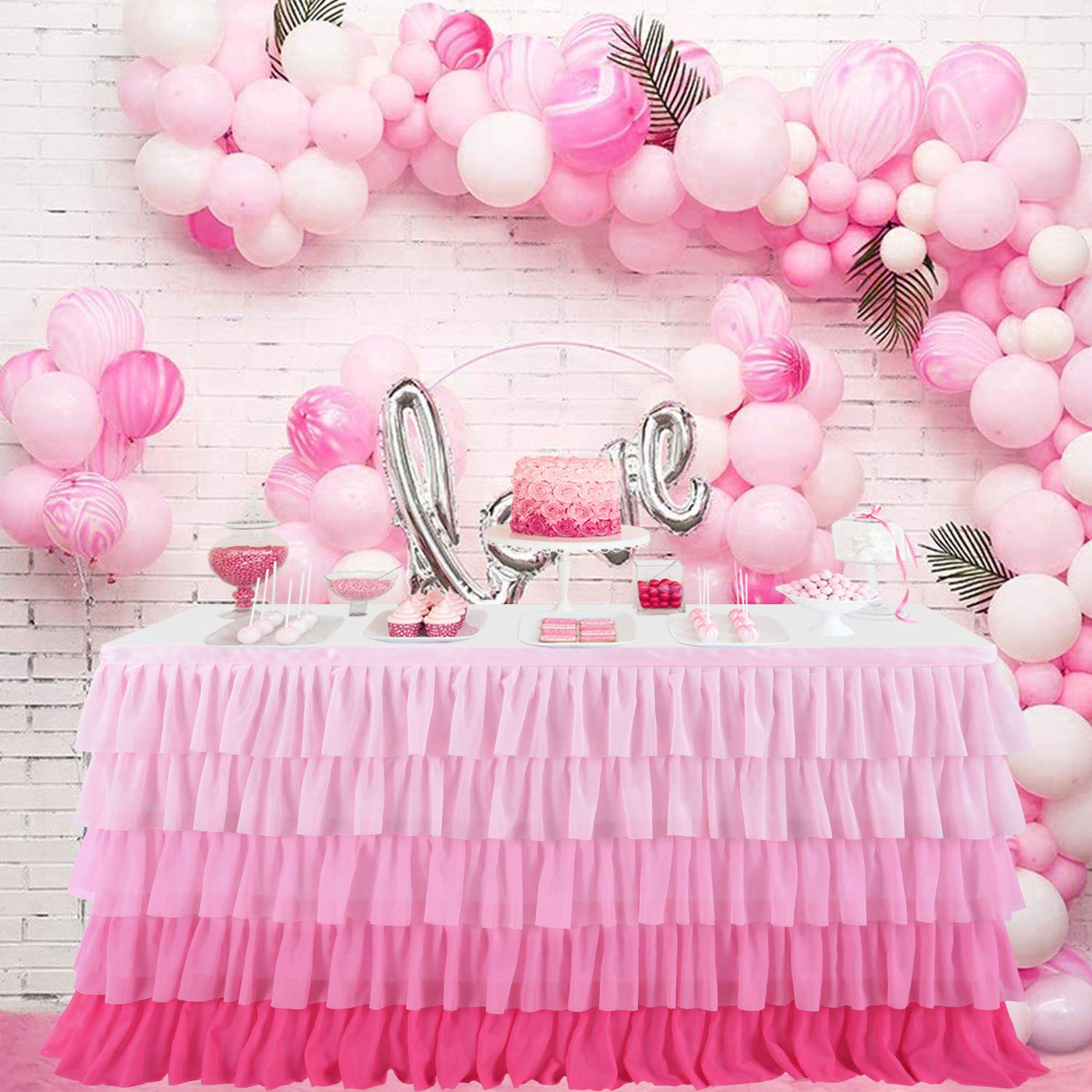 9ft Pink Tutu Tulle Table Skirt for Rectangle & Round Tables - Elegant Chiffon Tablecloth for 1st Birthday, Baby Shower, Girls Party & Wedding Decor - Ruffled Cake Dessert Table Skirting - Perfect for Birthday Parties, Bridal Showers & Special Events