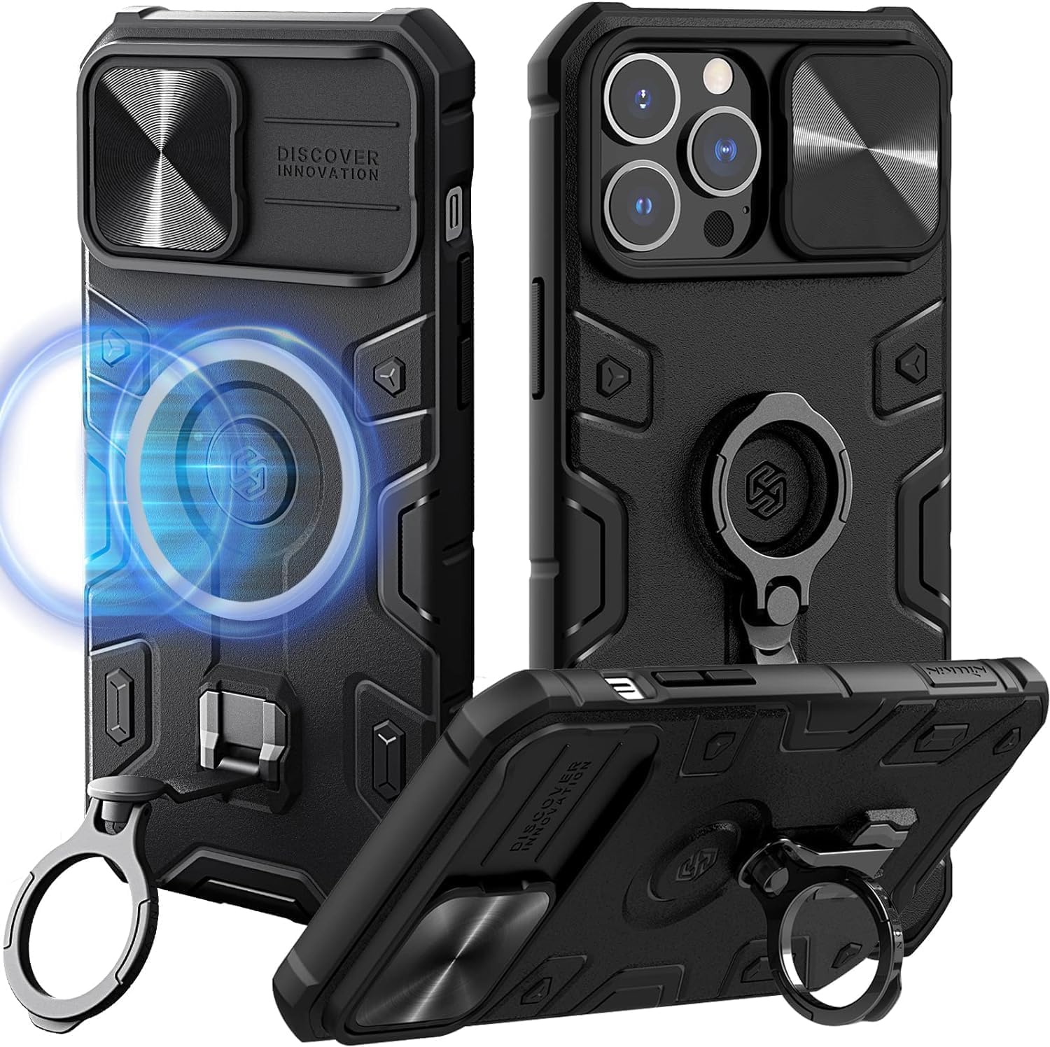 Nillkin Armor Pro MagSafe Compatible iPhone 13 Pro Max Case (6.7 Inch) - Heavy Duty Protection with Slide Camera Cover & Multifunctional Kickstand - Perfect for Work, Travel, and Outdoor Adventures - Black