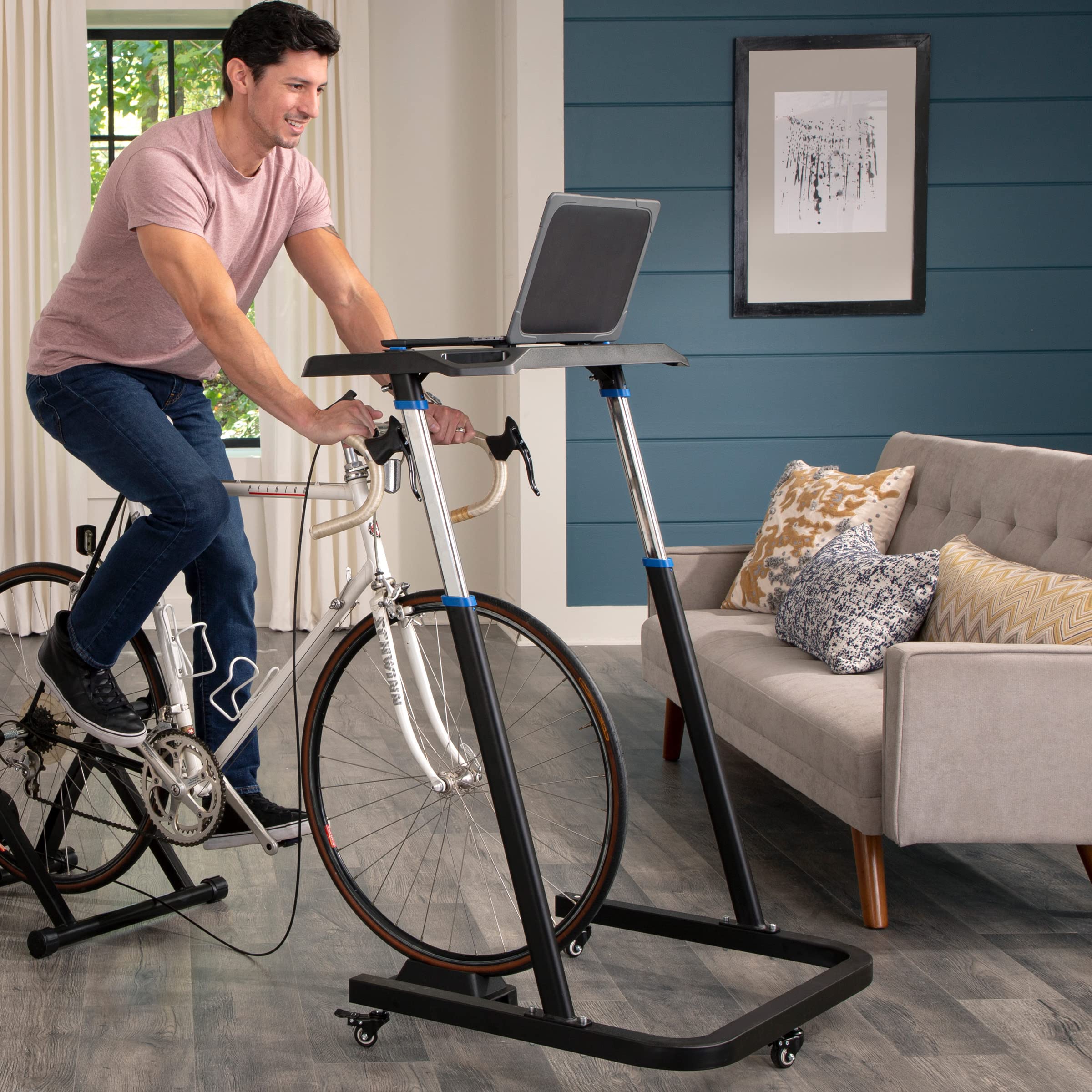 Adjustable Bike Desk - Rolling Laptop Cart for Exercise & Work - Home Office Fitness