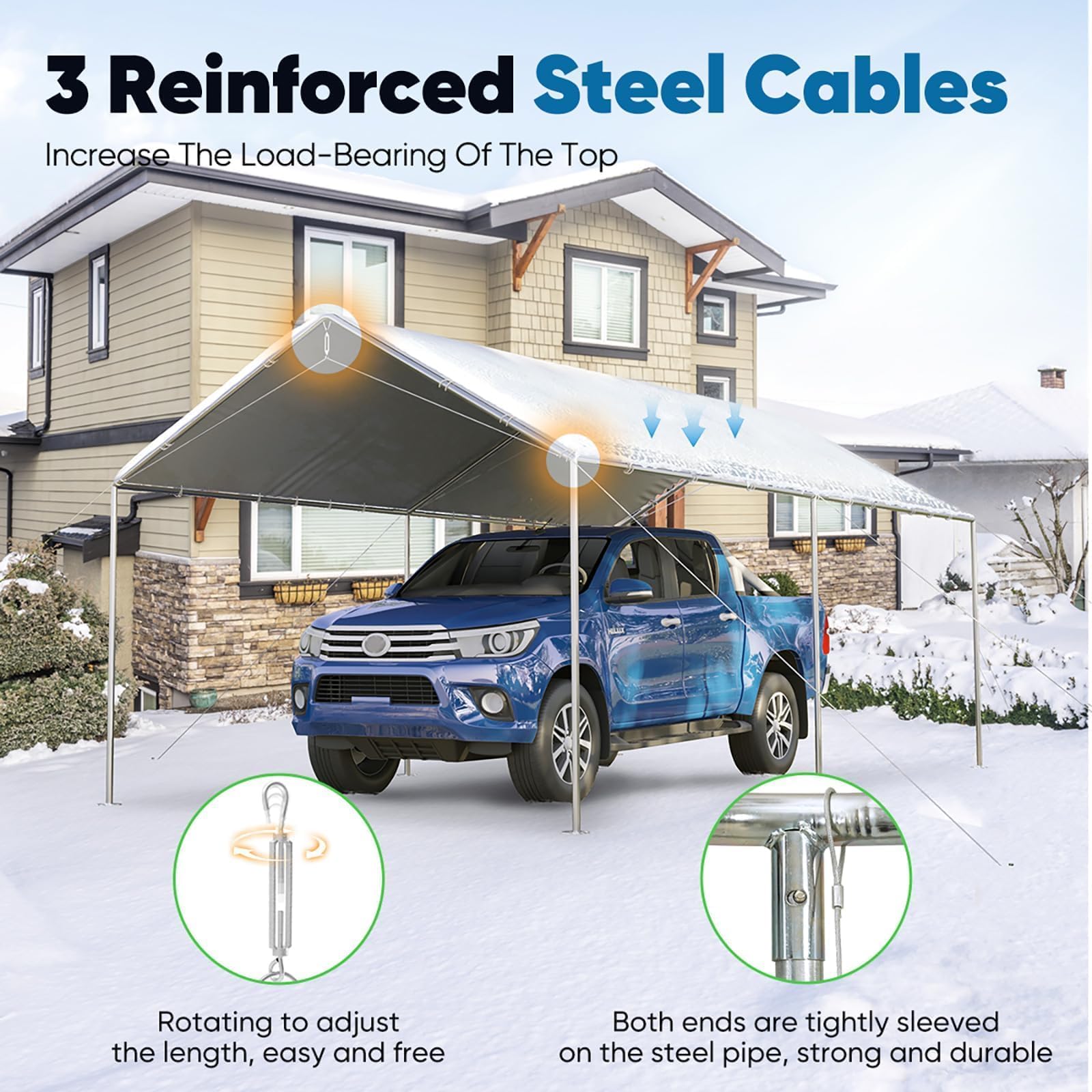 Quictent 10x20 ft Heavy Duty Car Canopy with Galvanized Steel Frame - Waterproof Outdoor Party Tent, Boat Shelter & Vehicle Cover with 3 Reinforced Steel Cables (Gainsboro) - Perfect for Backyard Events, Camping & RV Protection