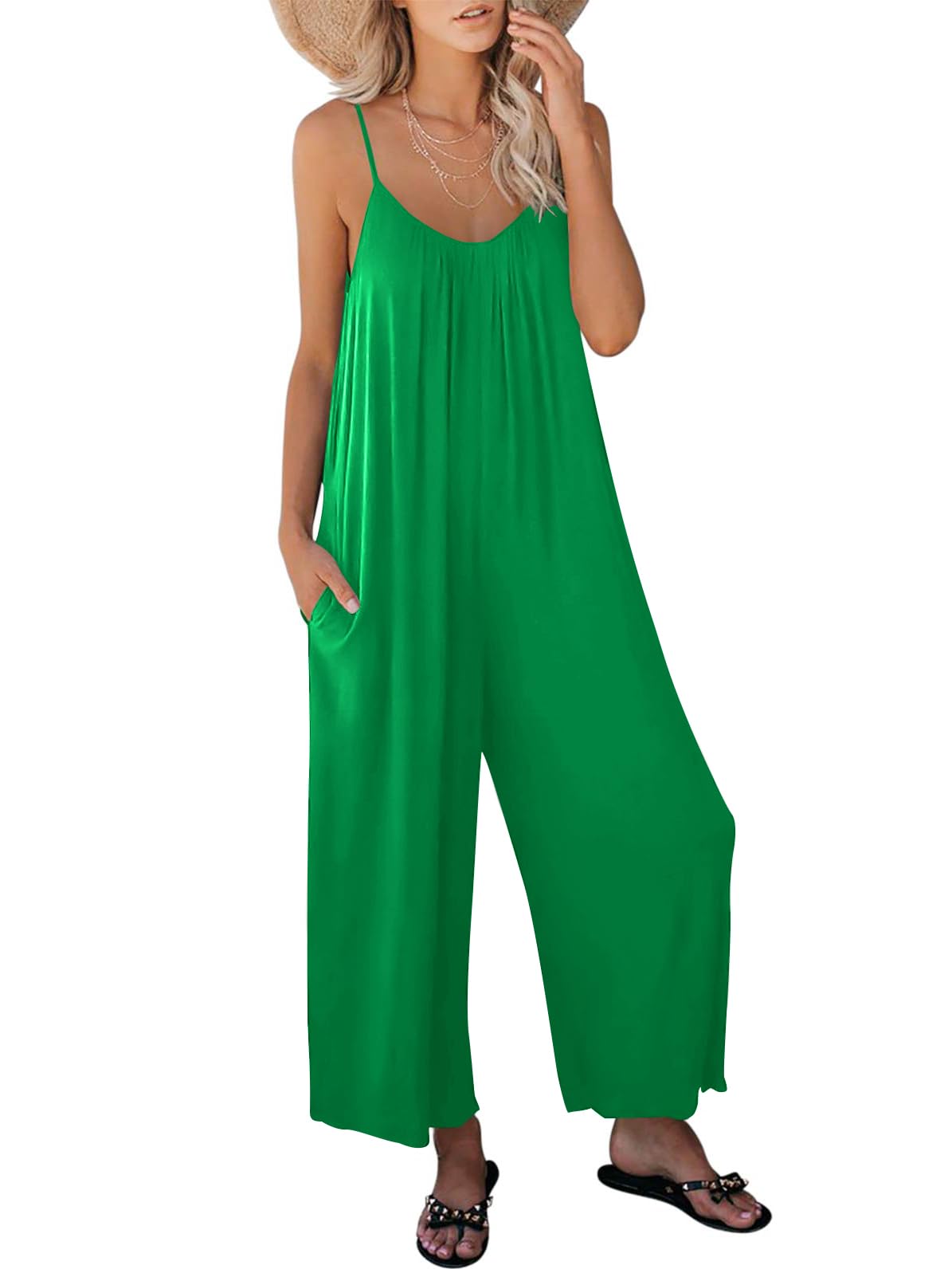 ANRABESS Women's Summer Sleeveless Spaghetti Strap Boho Wide Leg Jumpsuit Romper - Trendy Casual Outfit for Beach, Vacation & 2025 Fashion Trends