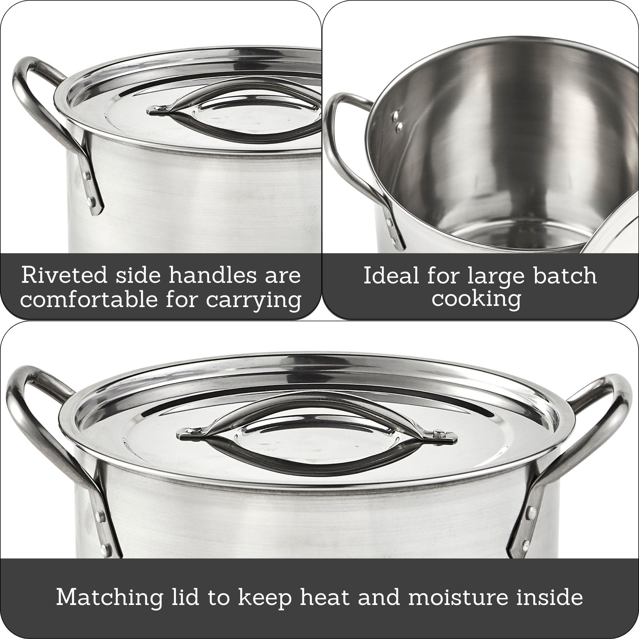 IMUSA USA 20-Quart Stainless Steel Stock Pot with Lid - Silver Heavy Duty Cooking Pot for Soups, Stews, Pasta & Large Batch Meals - Perfect for Home Kitchens, Restaurants & Catering Services