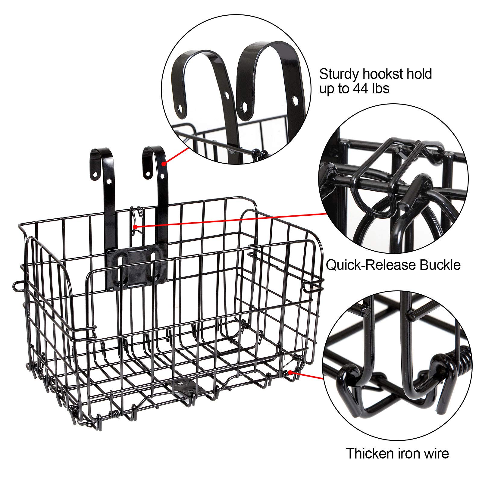 Foldable Detachable Bike Basket - Rustproof Wire Mesh Front & Rear Bicycle Cargo Rack for Mountain/Commuter Bikes - Perfect for Groceries, Picnics & Outdoor Adventures