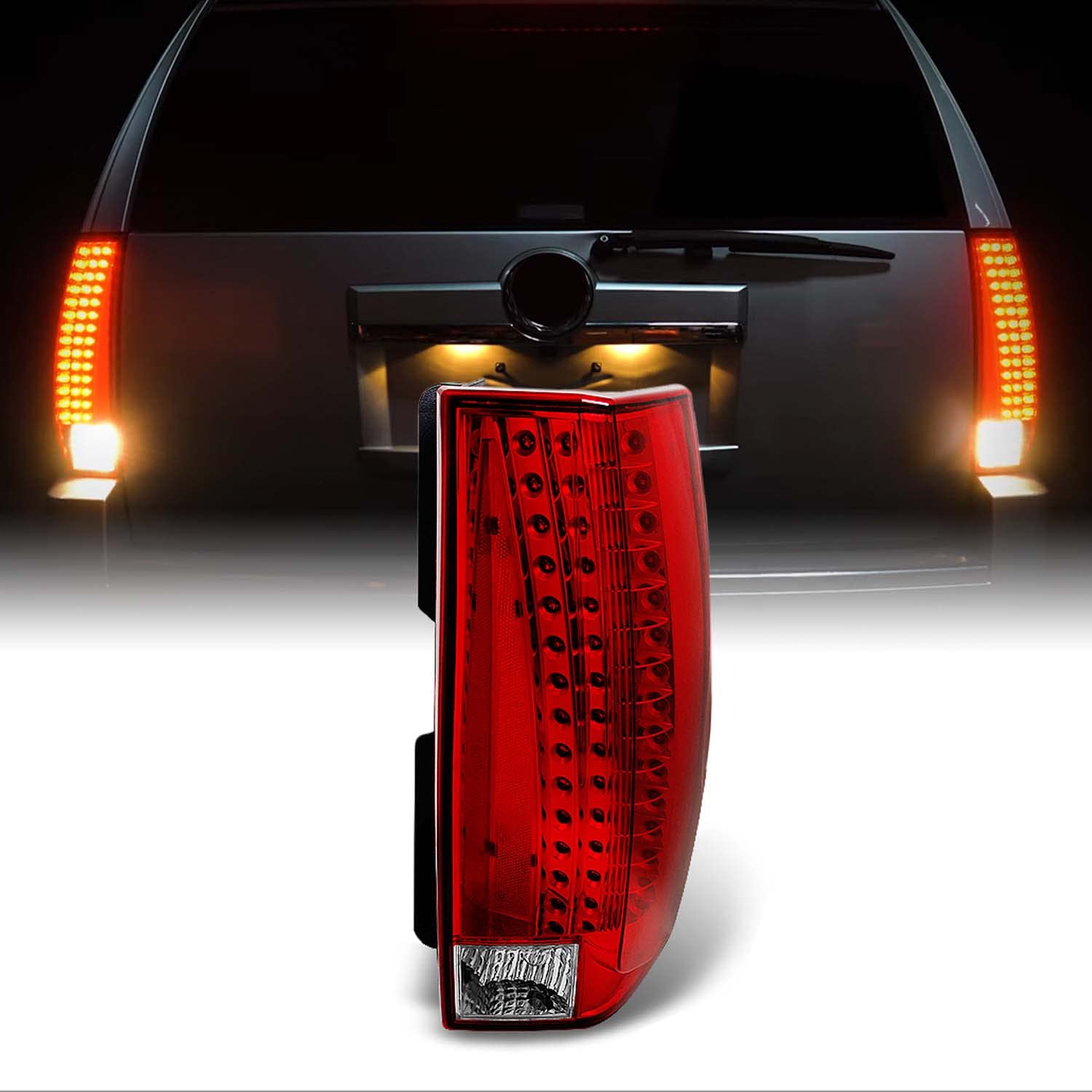 AKKON Red Clear LED Tail Lights Brake Lamps for Cadillac Escalade - Right Passenger Side Replacement Assembly | Enhanced Visibility & Style for Night Driving & Custom Car Upgrades