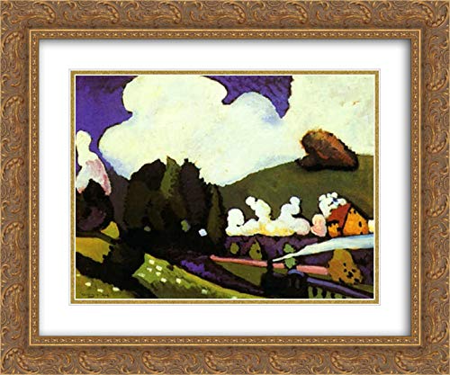 Landscape With A Steam Locomotive - 24x20 Inch Gold Ornate Framed Museum Art Print by Wassily Kandinsky - Double Matted Wall Decor for Living Room, Office & Gallery Display