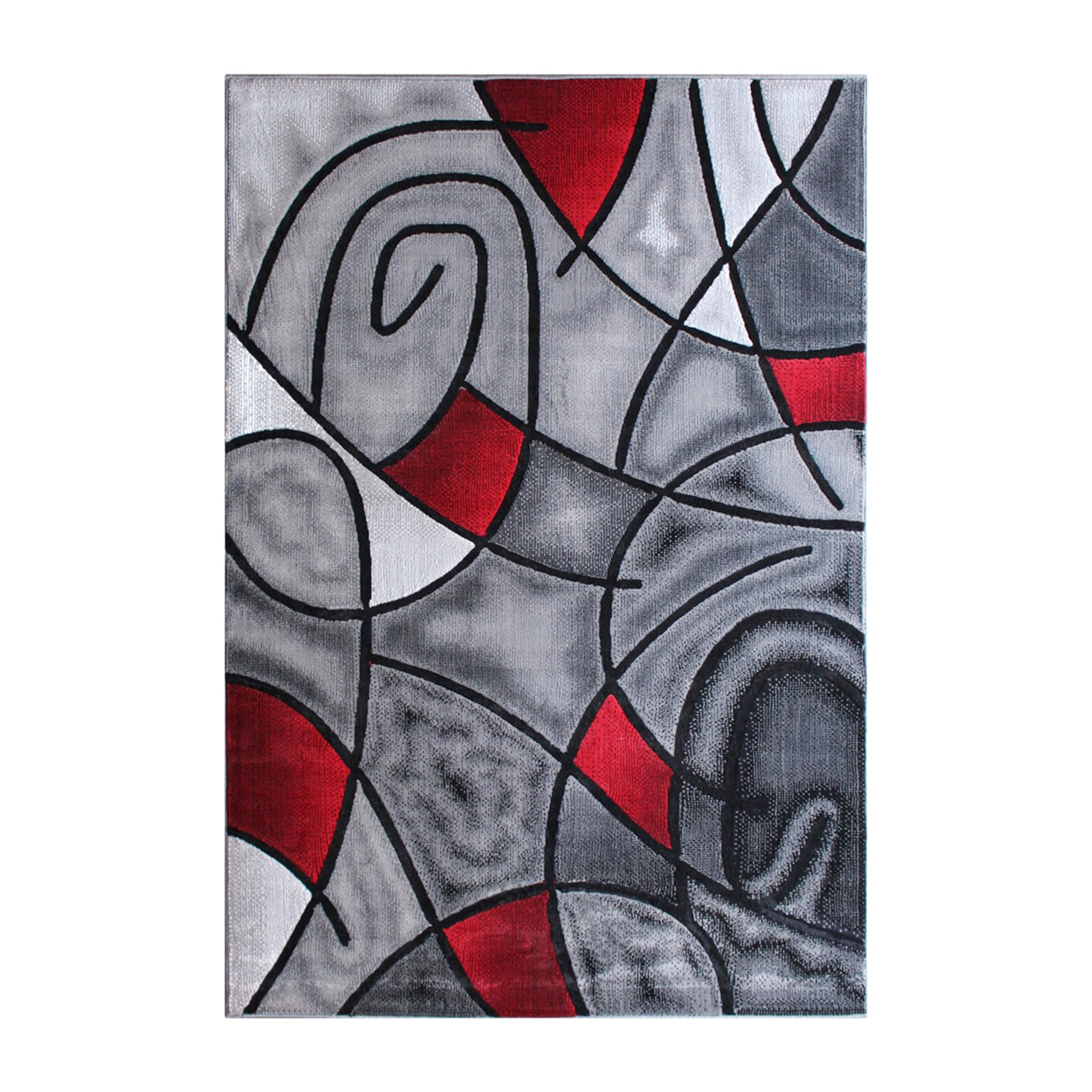 EMMA + OLIVER Urbane Round Plush Olefin Accent Rug - 5x7 Feet Abstract Geometric Pattern with Gradient Gray & Vibrant Blue - Moisture & Stain Resistant Indoor-Outdoor Rug for Living Room, Bedroom, or Office Decor
