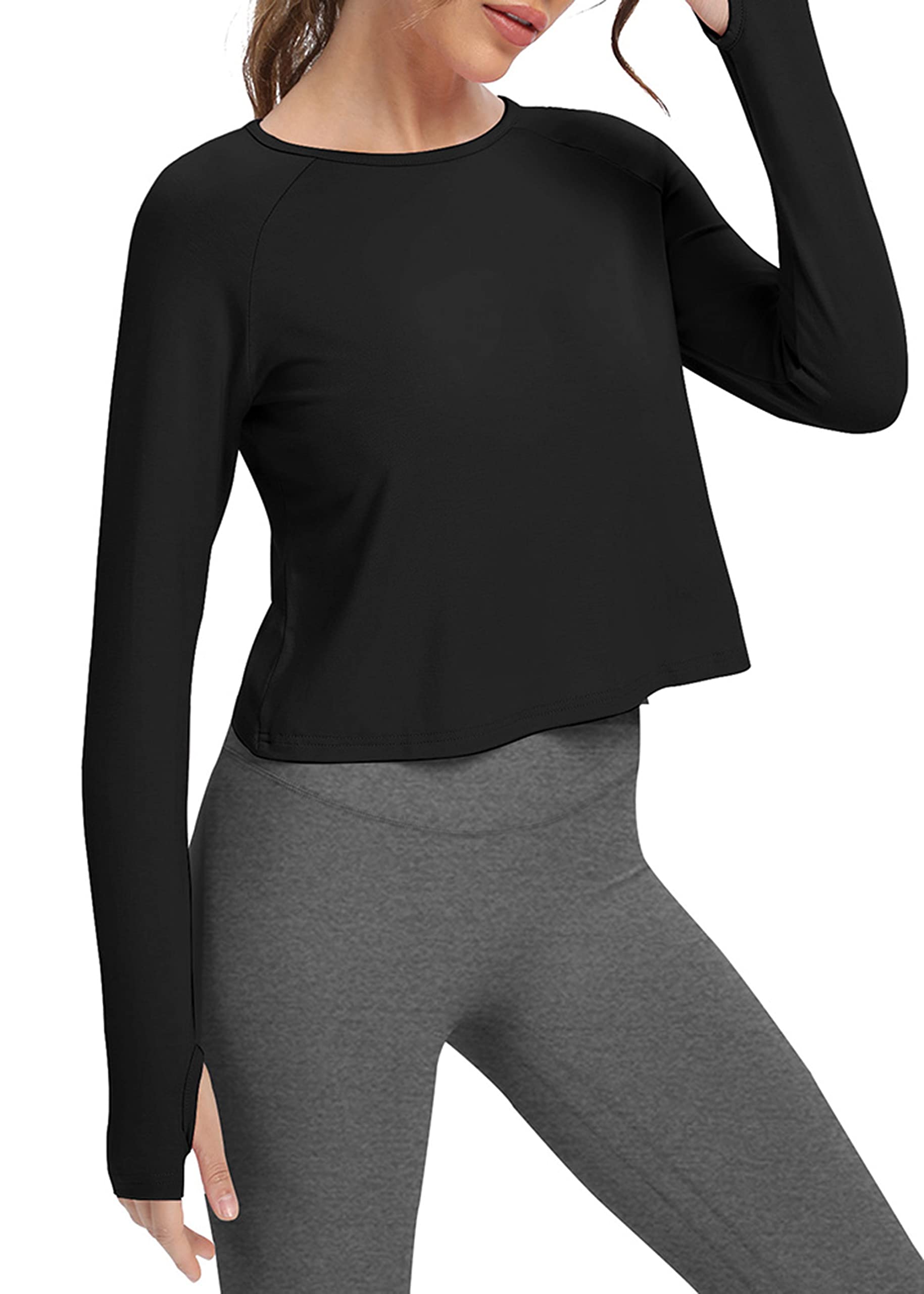 Bestisun Women's Long Sleeve Athletic Shirts - Workout, Yoga & Gym Crop Tops - Moisture-Wicking & Breathable Activewear for Running, Fitness & Training