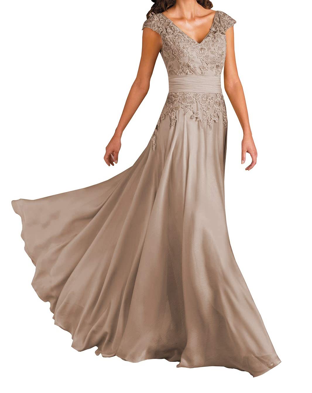 Elegant Short Sleeve Lace V-Neck Chiffon Mother of The Bride Dress - Formal Wedding Guest Evening Gown for Special Occasions, Parties & Celebrations