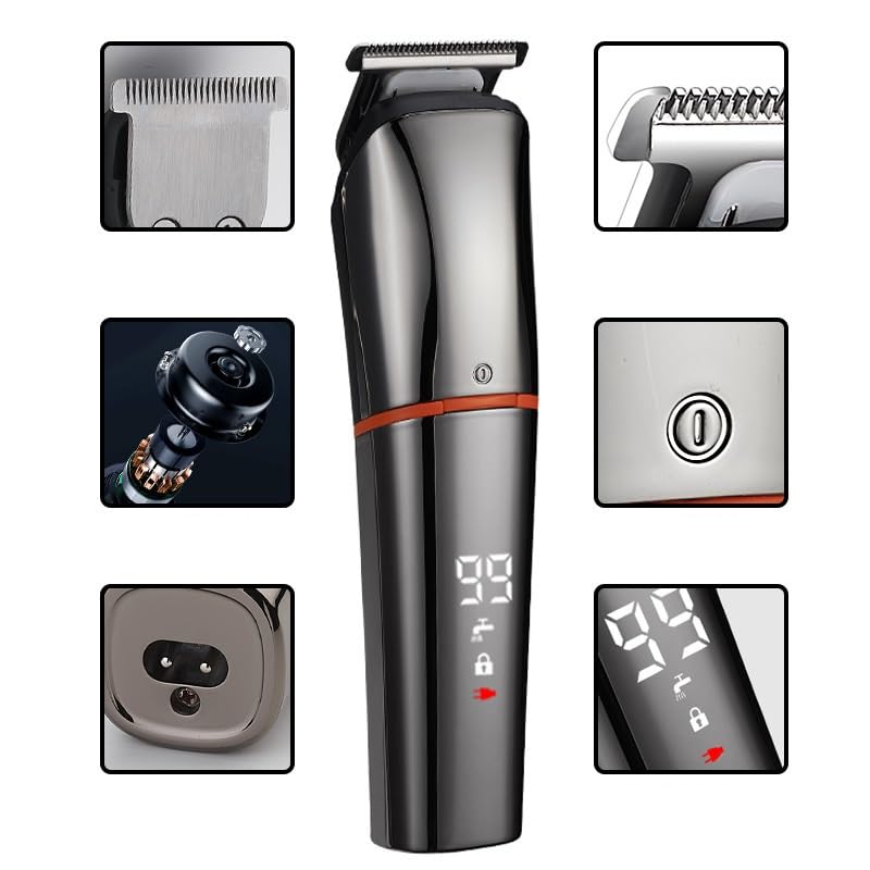 PAIZME Professional Hair Clipper Kit - Waterproof Electric Hair Trimmer with LCD Display for Men & Women, Nose & Beard Trimmer, Cordless Rechargeable for Home & Travel Use