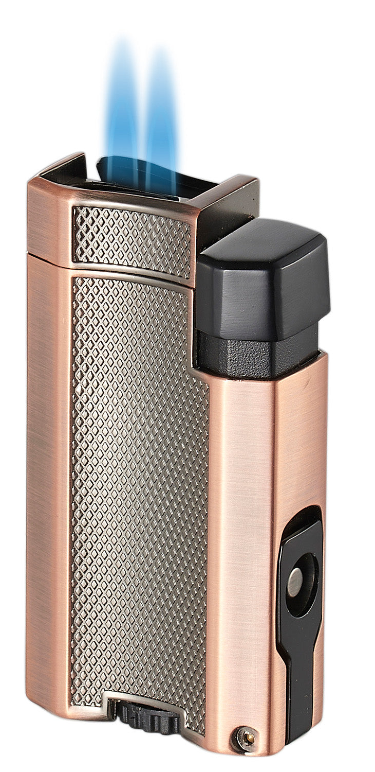 Visol Concave Double Flame Torch Lighter - Windproof Refillable Butane Lighter in Bronze Finish | Perfect for Cigars, Camping & Outdoor Adventures