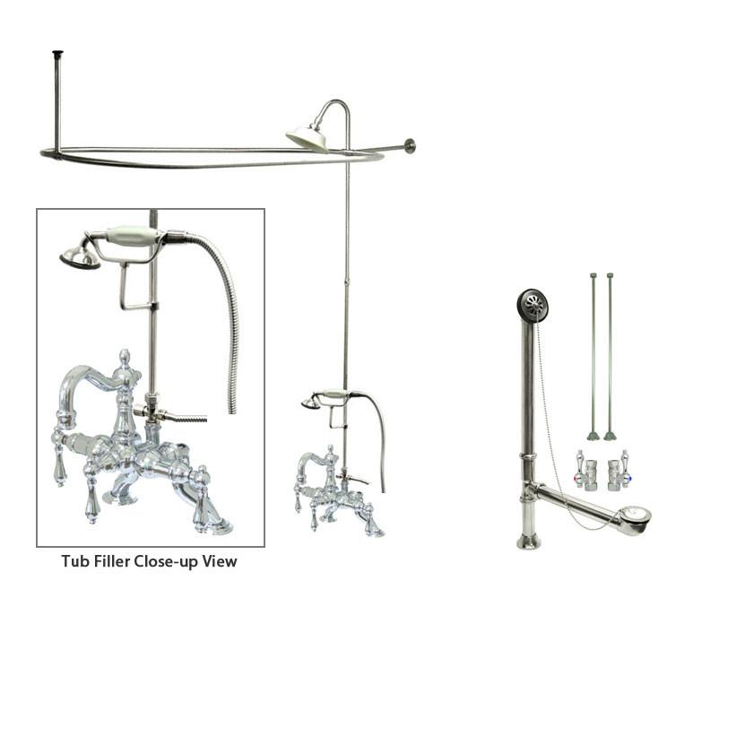 Vintage Style Chrome Clawfoot Bathtub Faucet with Shower Kit & Enclosure Curtain Rod - 2008T1CTS - Perfect for Classic Bathroom Renovations and Freestanding Tub Installations